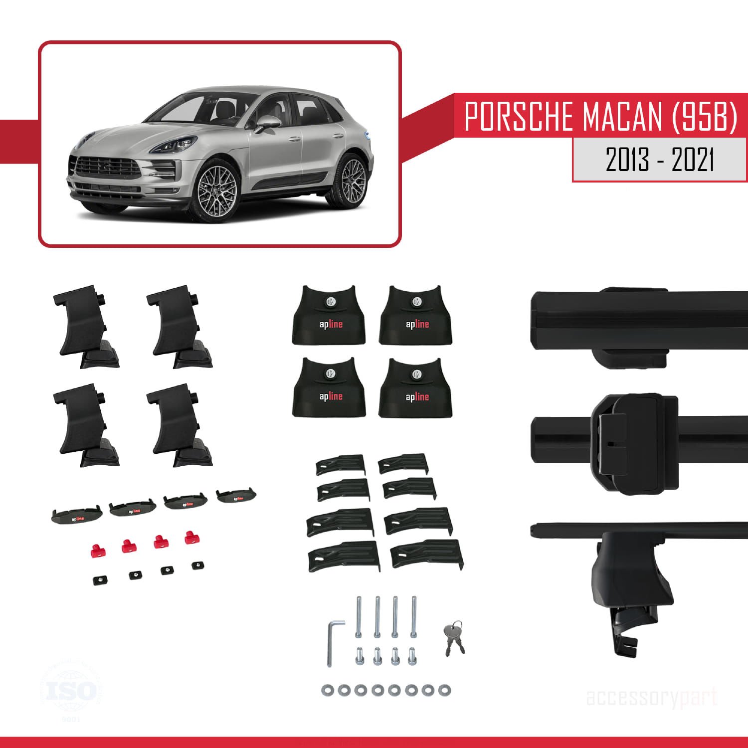Porsche Macan (95B) 2013-2021 Arası ile uyumlu ACE-4 Ara Atkı Tavan Barı SİYAH