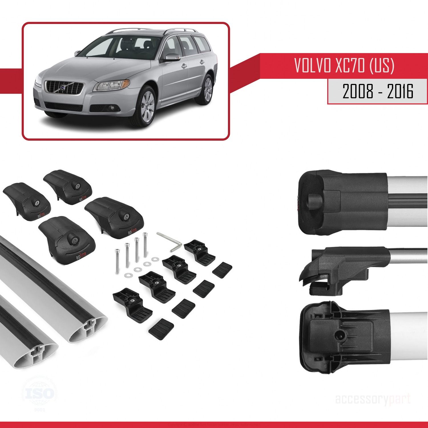 Volvo XC70 (US) 2008-2016 Arası ile uyumlu ACE-1 Ara Atkı Tavan Barı GRİ