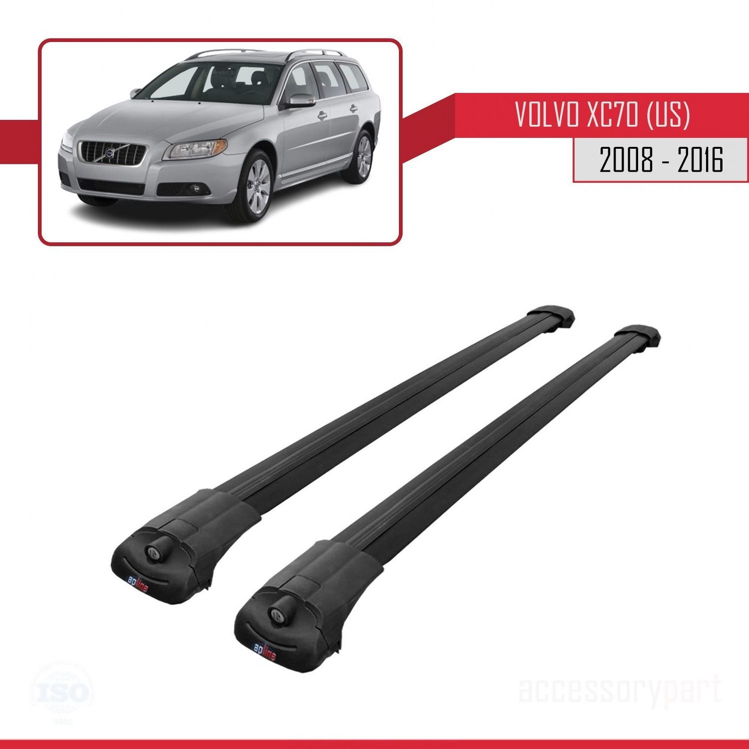 Volvo XC70 (US) 2008-2016 Arası ile uyumlu ACE-1 Ara Atkı Tavan Barı SİYAH