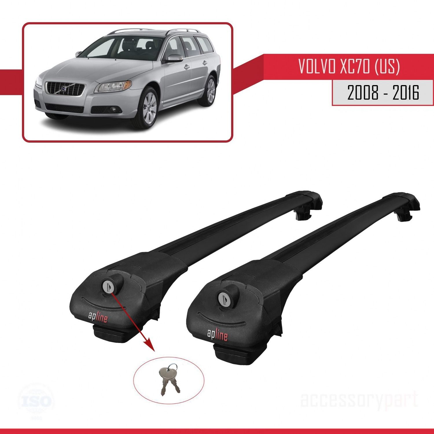 Volvo XC70 (US) 2008-2016 Arası ile uyumlu ACE-1 Ara Atkı Tavan Barı SİYAH