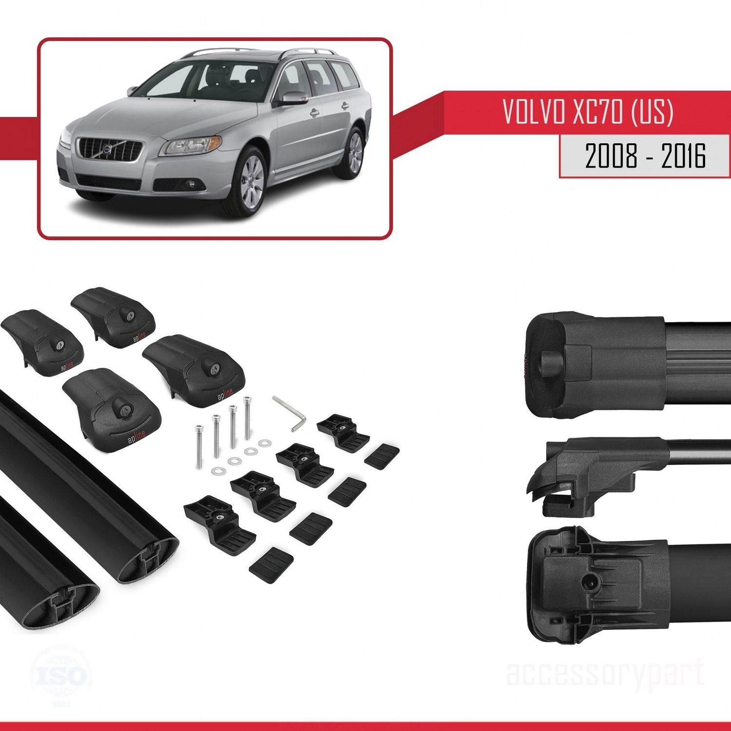 Volvo XC70 (US) 2008-2016 Arası ile uyumlu ACE-1 Ara Atkı Tavan Barı SİYAH