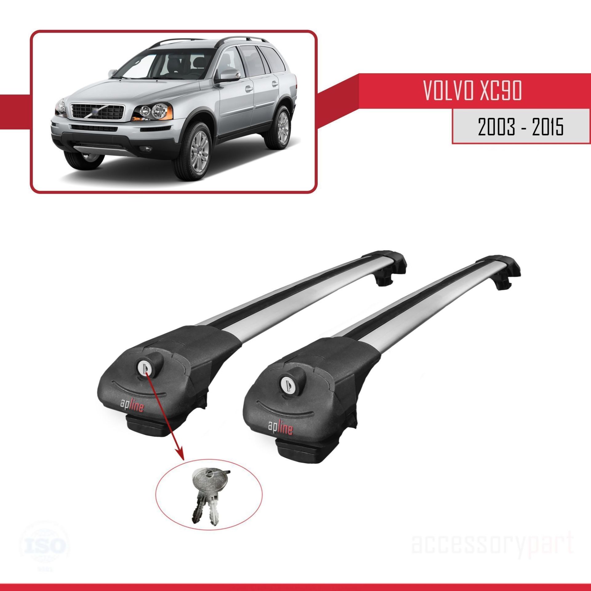 Volvo XC90 2003-2015 Arası ile uyumlu ACE-1 Ara Atkı Tavan Barı GRİ