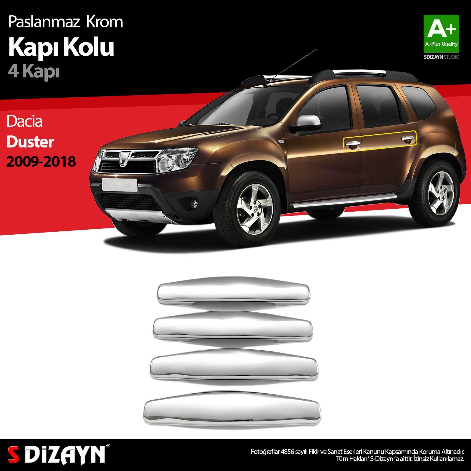 Dacia Duster Uyumlu Krom Kapı Kolu 4 Kapı 2009-2018