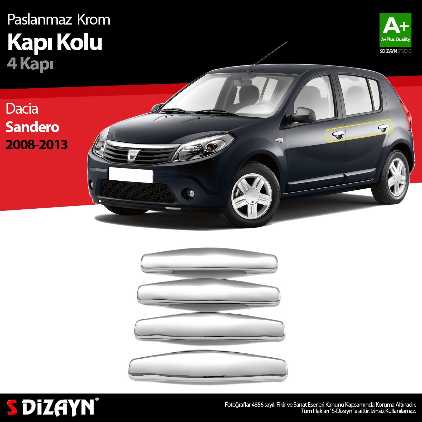 Dacia Sandero Uyumlu Krom Kapı Kolu 4 Kapı 2008-2013