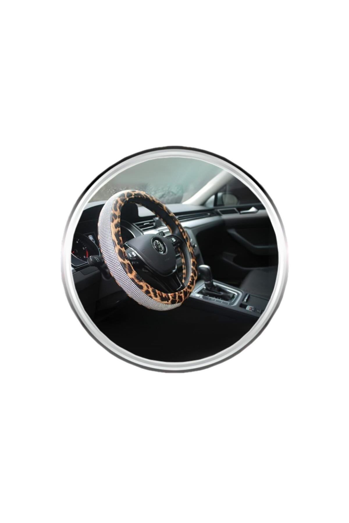 Teamcar Oto Direksiyon Kılıfı Geçmeli Pırlanta Kaplamalı Leopar Desenli