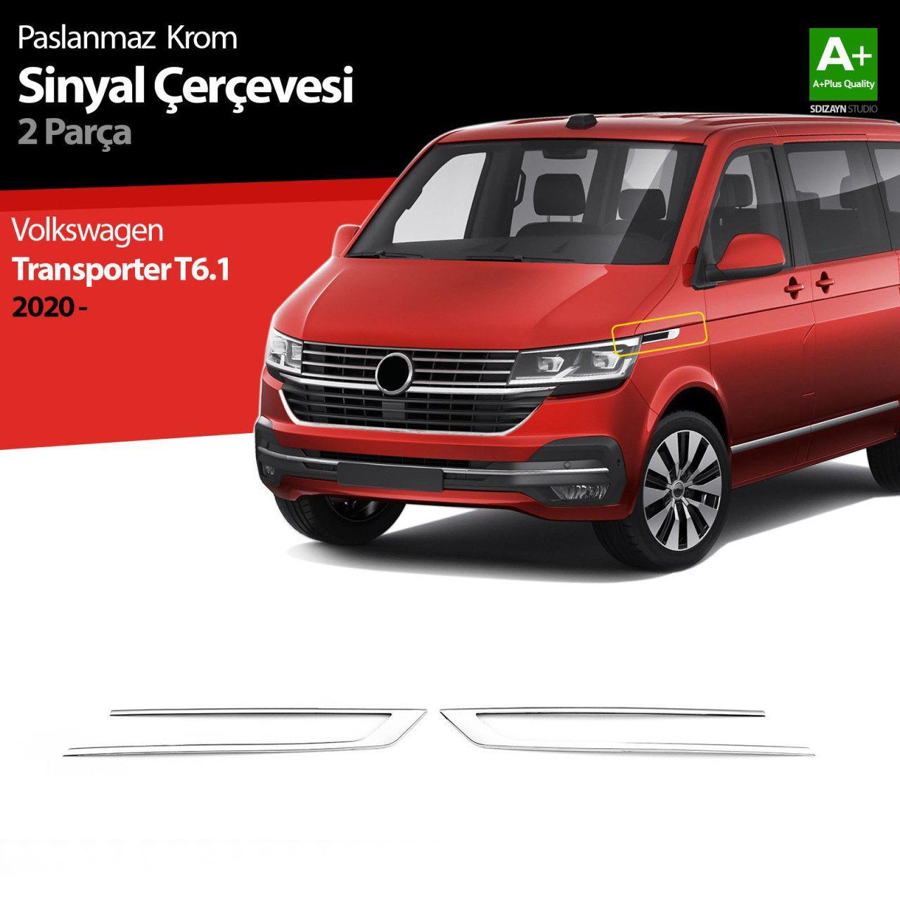 Volkswagen Transporter Uyumlu T6.1 Krom Sinyal Çerçevesi 2 Parça. 2020 Üze