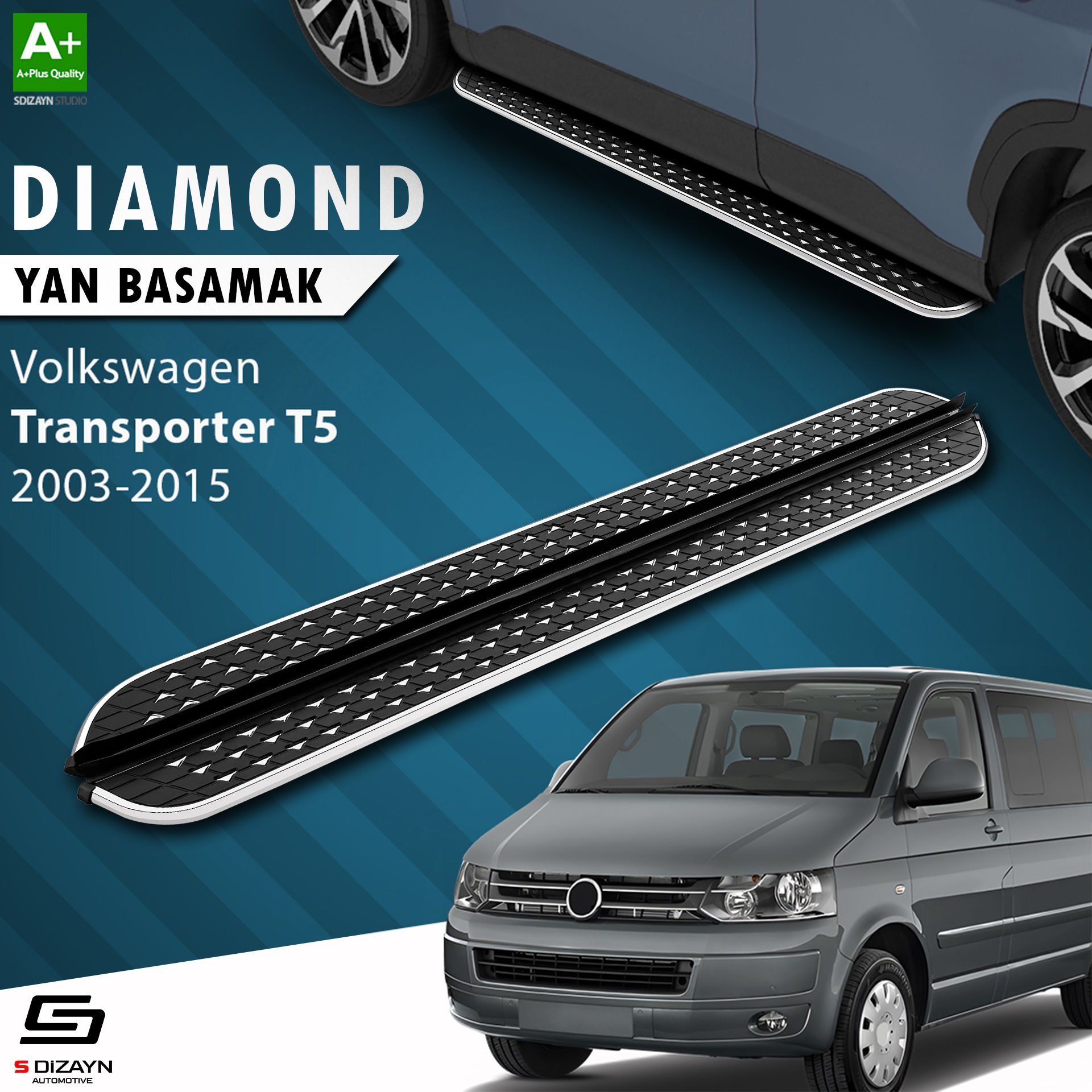 S-Dizayn VW Transporter T5 Kısa Şase Diamond Krom Yan Basamak 213 Cm 2003-2015