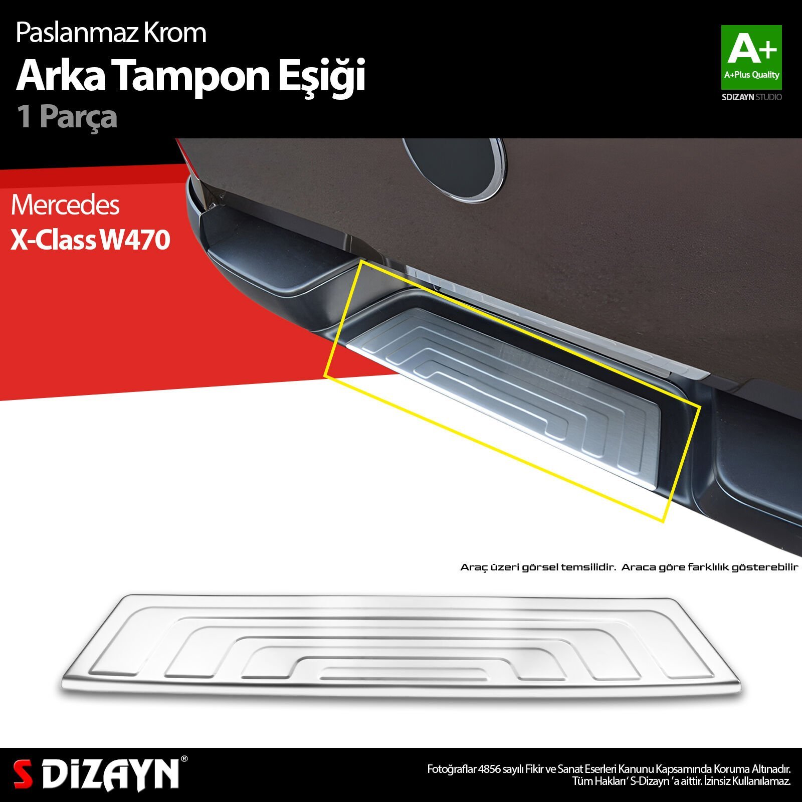 S-Dizayn Mercedes X-Class Krom Arka Tampon Eşiği 2017 Üzeri A+ Kalite