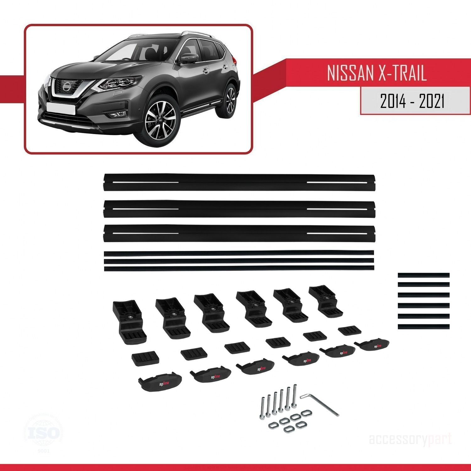 Nissan X-Trail 2014-2021 Arası ile uyumlu Basic Model Ara Atkı Tavan Barı SİYAH 3 ADET
