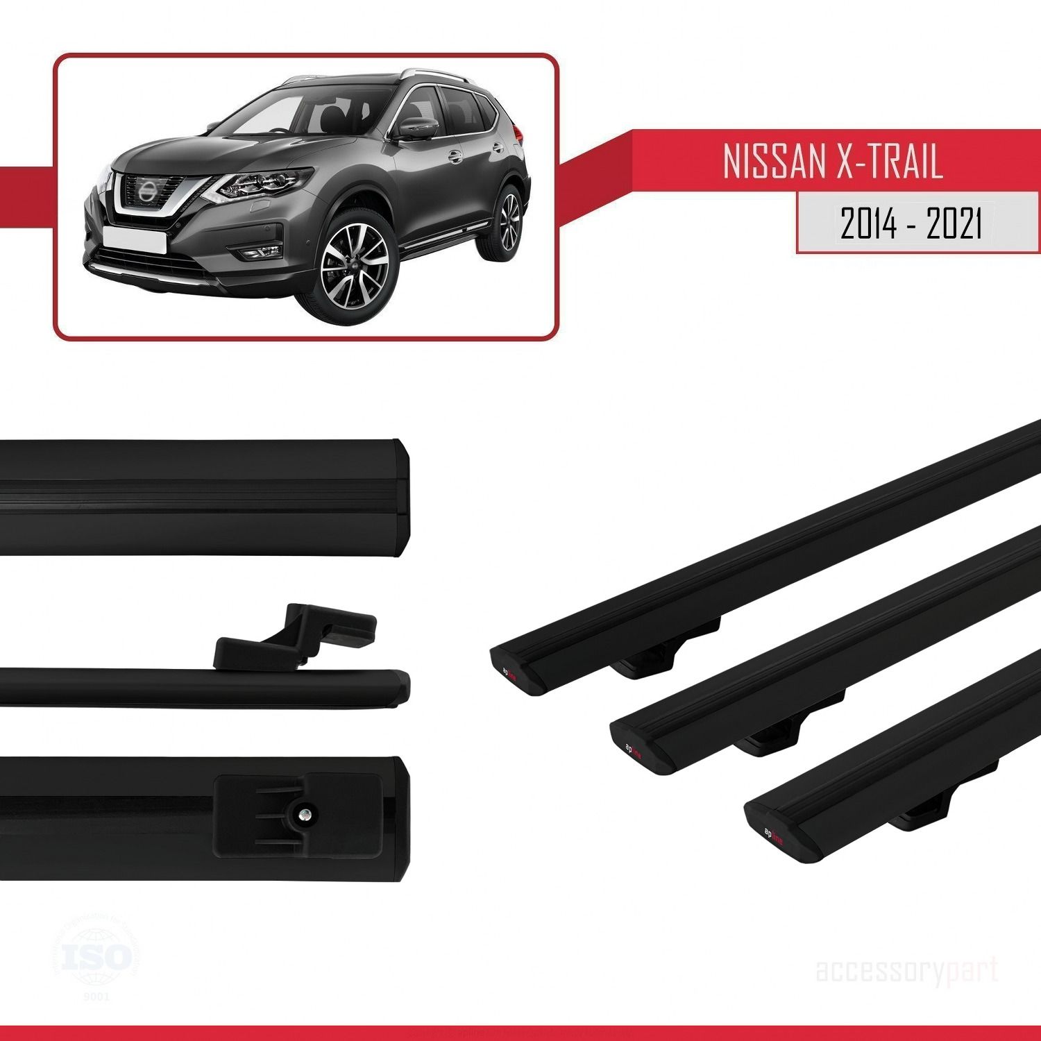 Nissan X-Trail 2014-2021 Arası ile uyumlu Basic Model Ara Atkı Tavan Barı SİYAH 3 ADET