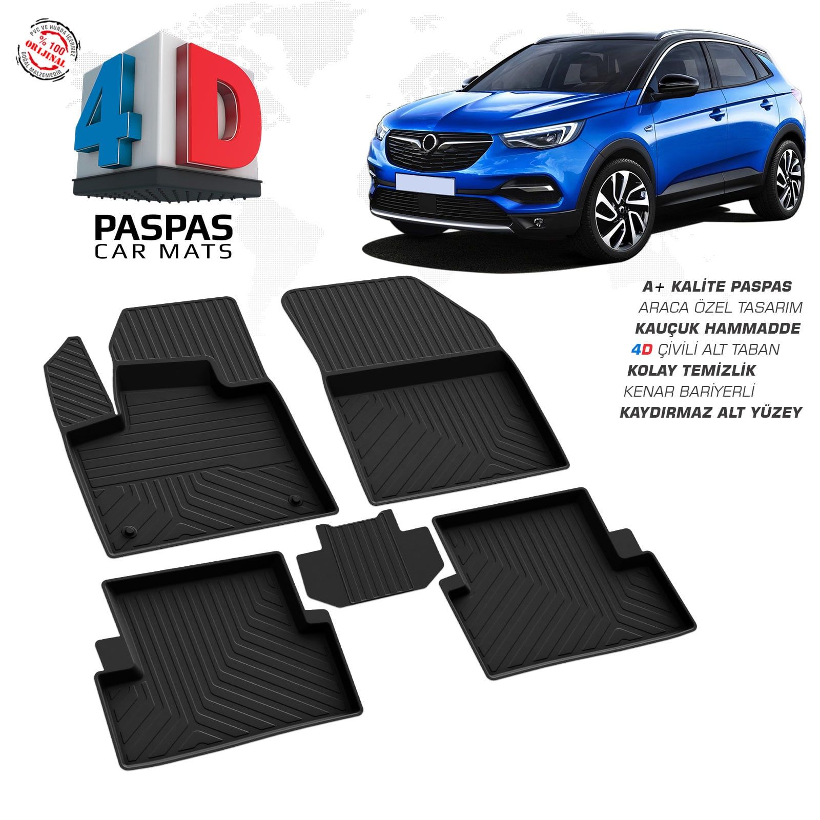 Opel Grandland X 4D Araca Özel Havuzlu Kauçuk Paspas 2017 ve Üzeri