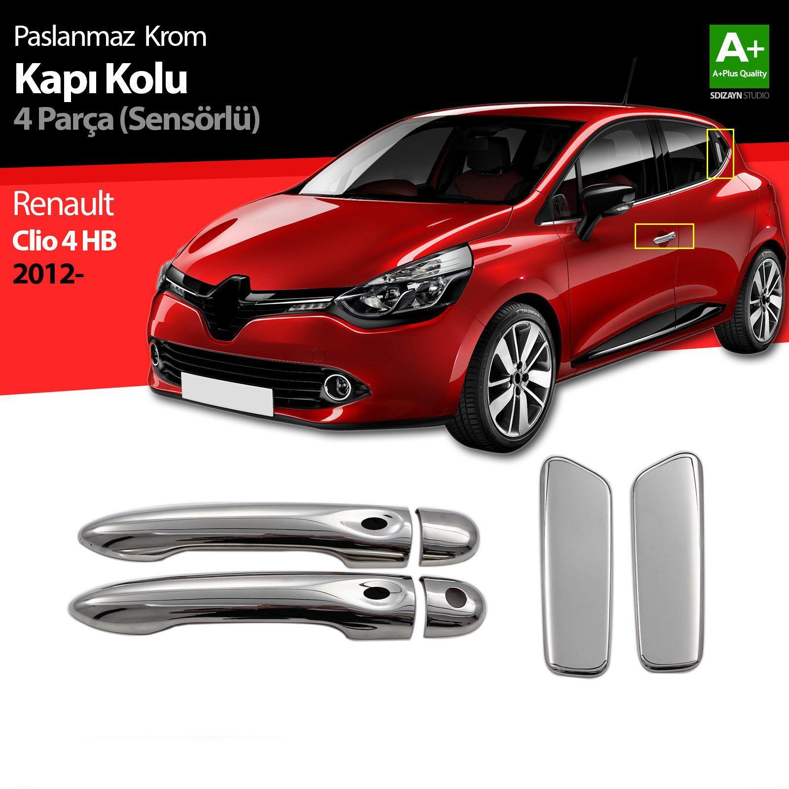 Renault Clio Uyumlu 4 Hatchback Krom Kapı Kolu 4 Kapı 2012 Üzeri Sensörlü
