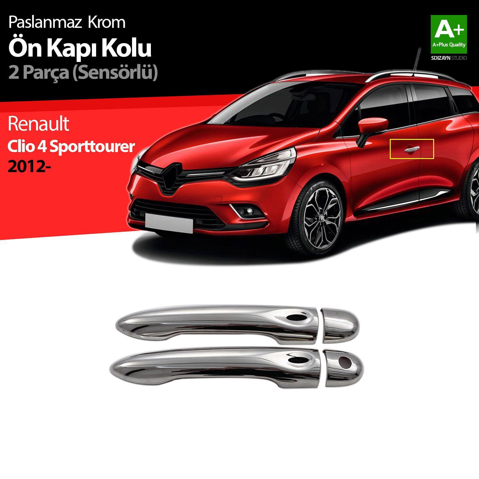 Renault Clio Uyumlu 4 Sport Tourer Krom Kapı Kolu 2 Kapı Sensörlü 2012 Üzeri