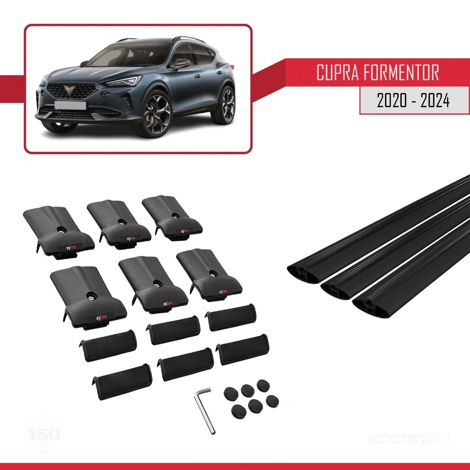 Cupra Formentor 2020 ve Sonrası ile Uyumlu FLY Model Ara Atkı Tavan Barı SİYAH 3 ADET BAR