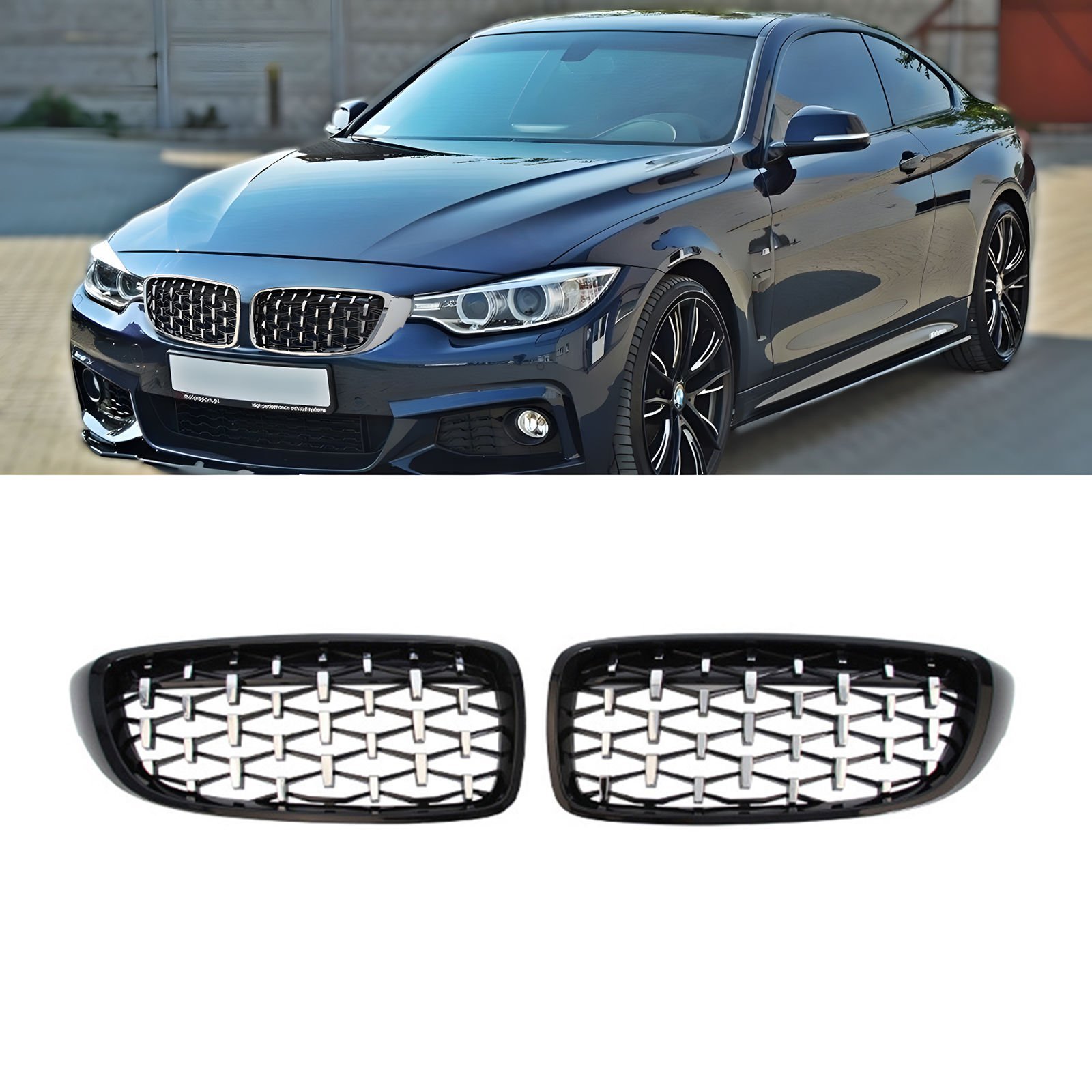 S-Dizayn Bmw 4 Serisi F32/F33/F36 Ön Panjur Böbrek Parlak Siyah Çerçeveli Krom Diamond Model 2012-2017