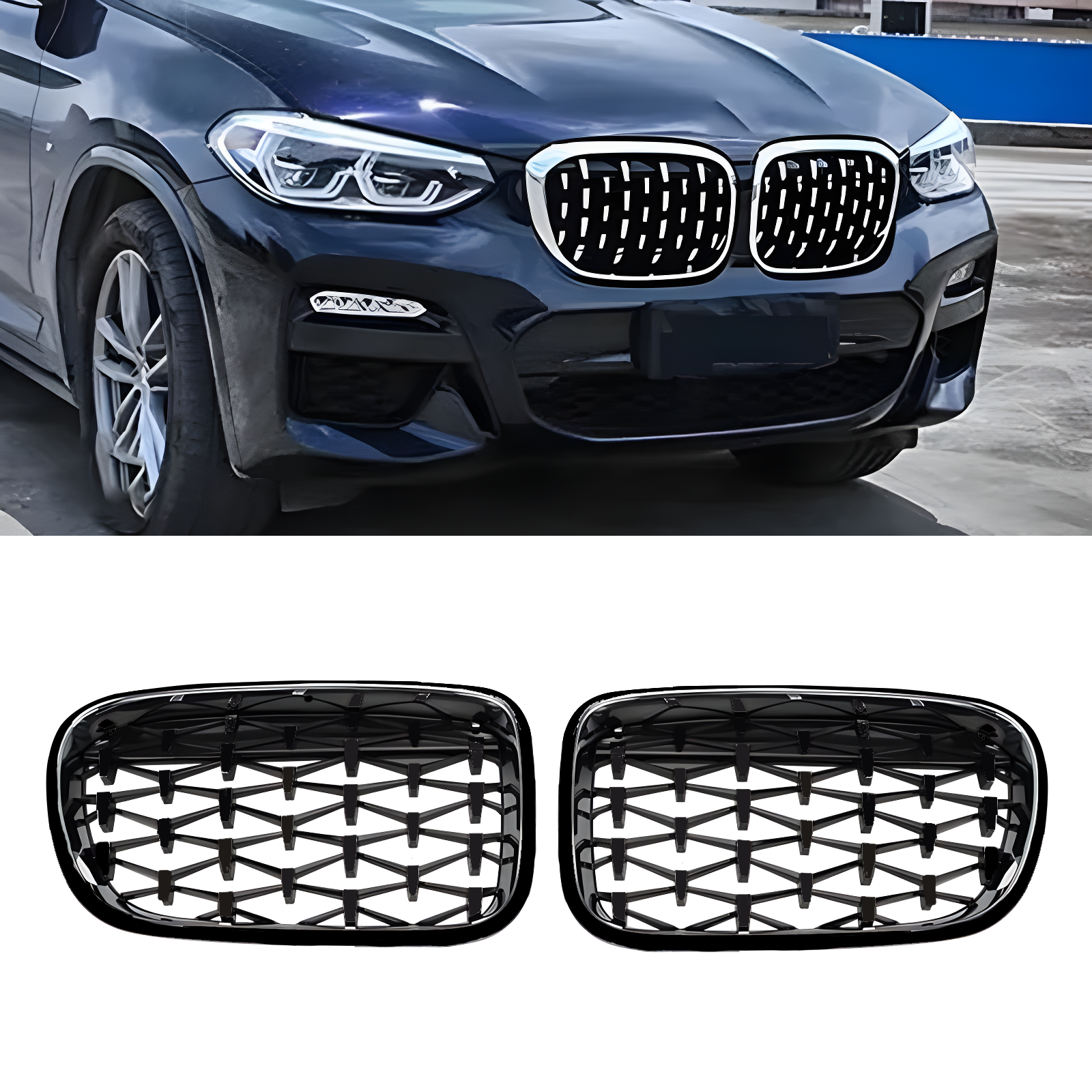S-Dizayn Bmw X3 F25 Ön Panjur Böbrek Parlak Siyah Piano Black Diamond Model 2011-2013