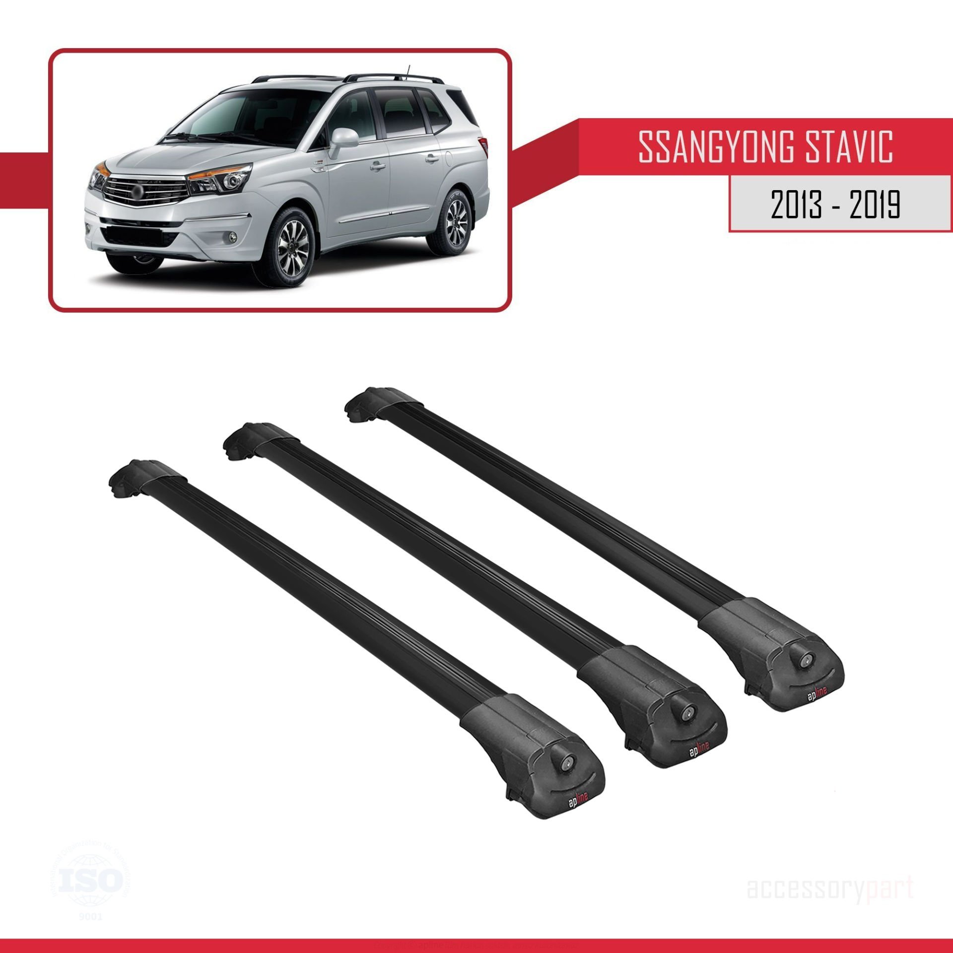 Ssangyong Stavic 2013-2019 Arası ile uyumlu ACE-1 Ara Atkı Tavan Barı SİYAH 3 ADET BAR
