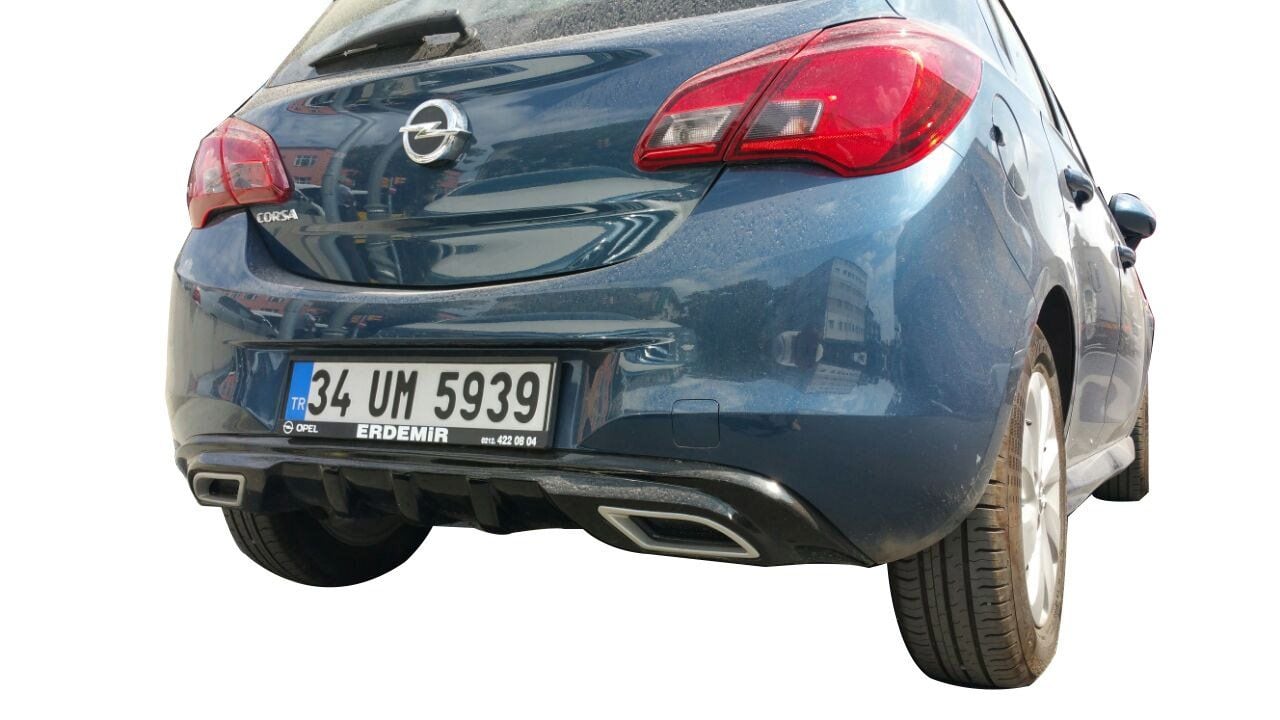 Opel Corsa Uyumlu E (2014-Sonrası) Egzoz Görünümlü Arka Tampon Eki - Difüzör (Plastik)
