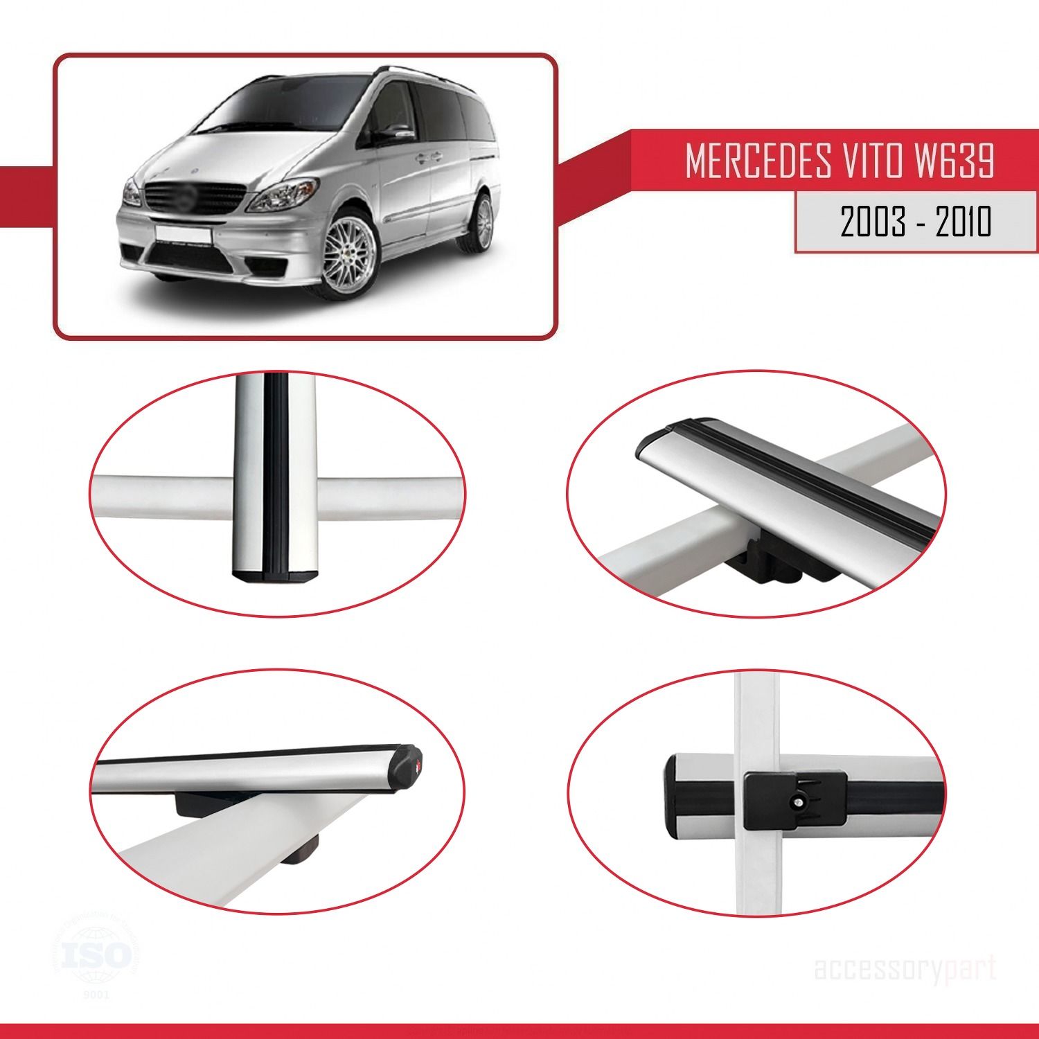 Mercedes Vito (W639) 2003-2010 Arası ile uyumlu Basic Model Ara Atkı Tavan Barı GRİ 3 ADET