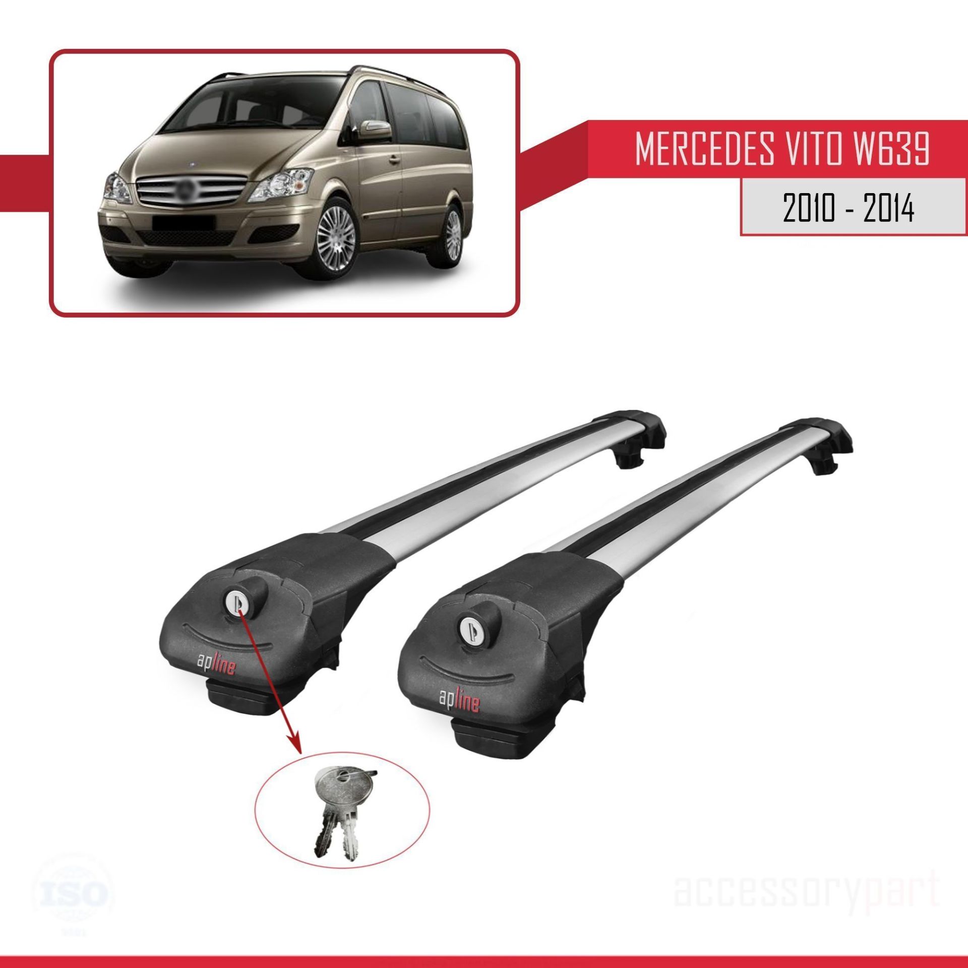 Mercedes Vito (W639) 2010-2014 Arası ile uyumlu ACE-1 Ara Atkı Tavan Barı GRİ