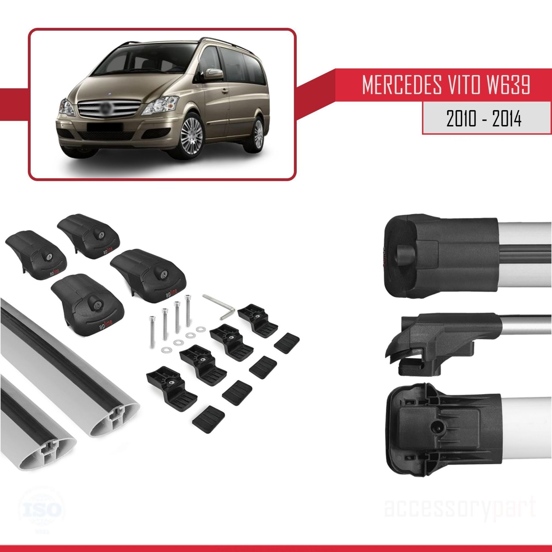 Mercedes Vito (W639) 2010-2014 Arası ile uyumlu ACE-1 Ara Atkı Tavan Barı GRİ