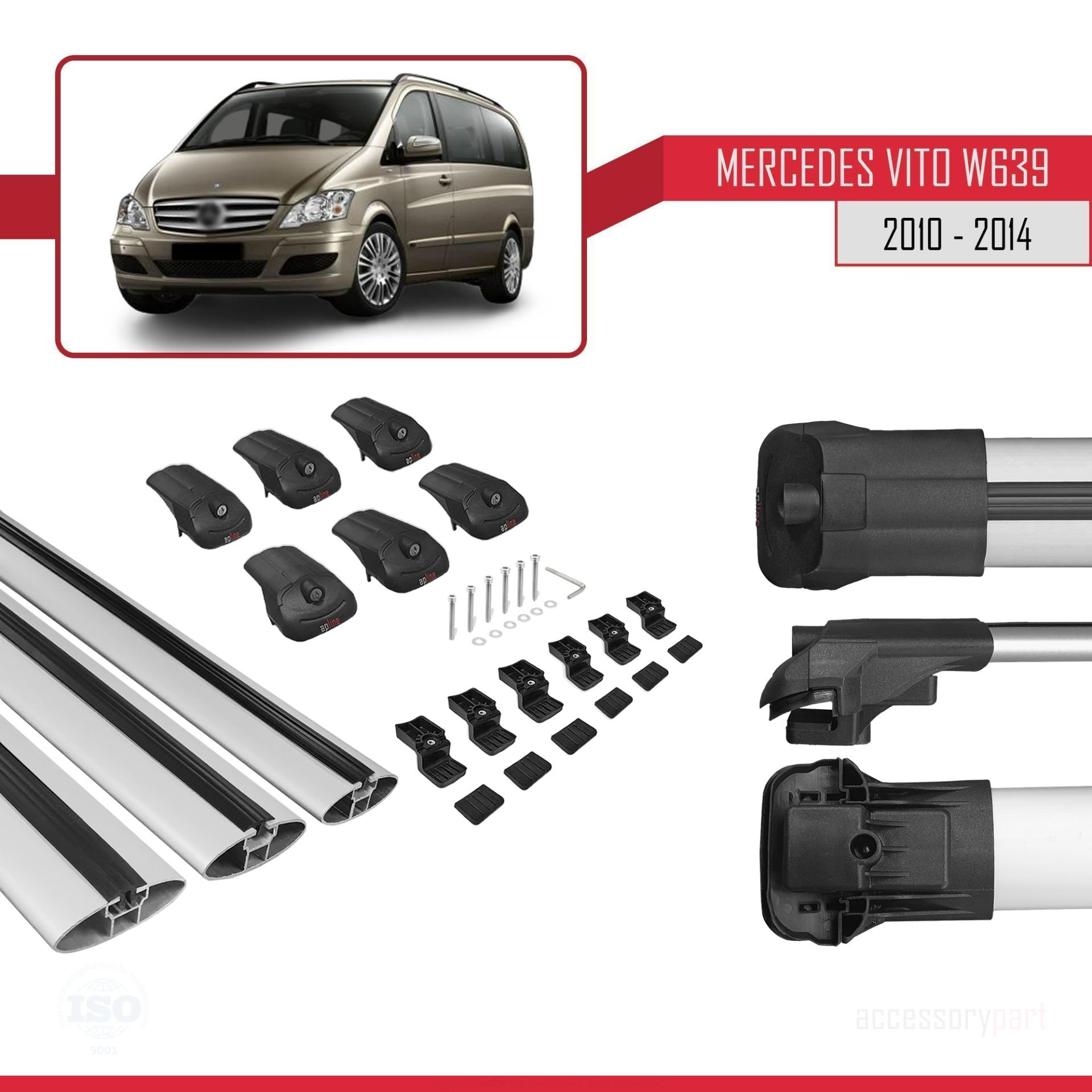 Mercedes Vito (W639) 2010-2014 Arası ile uyumlu ACE-1 Ara Atkı Tavan Barı GRİ 3 ADET BAR