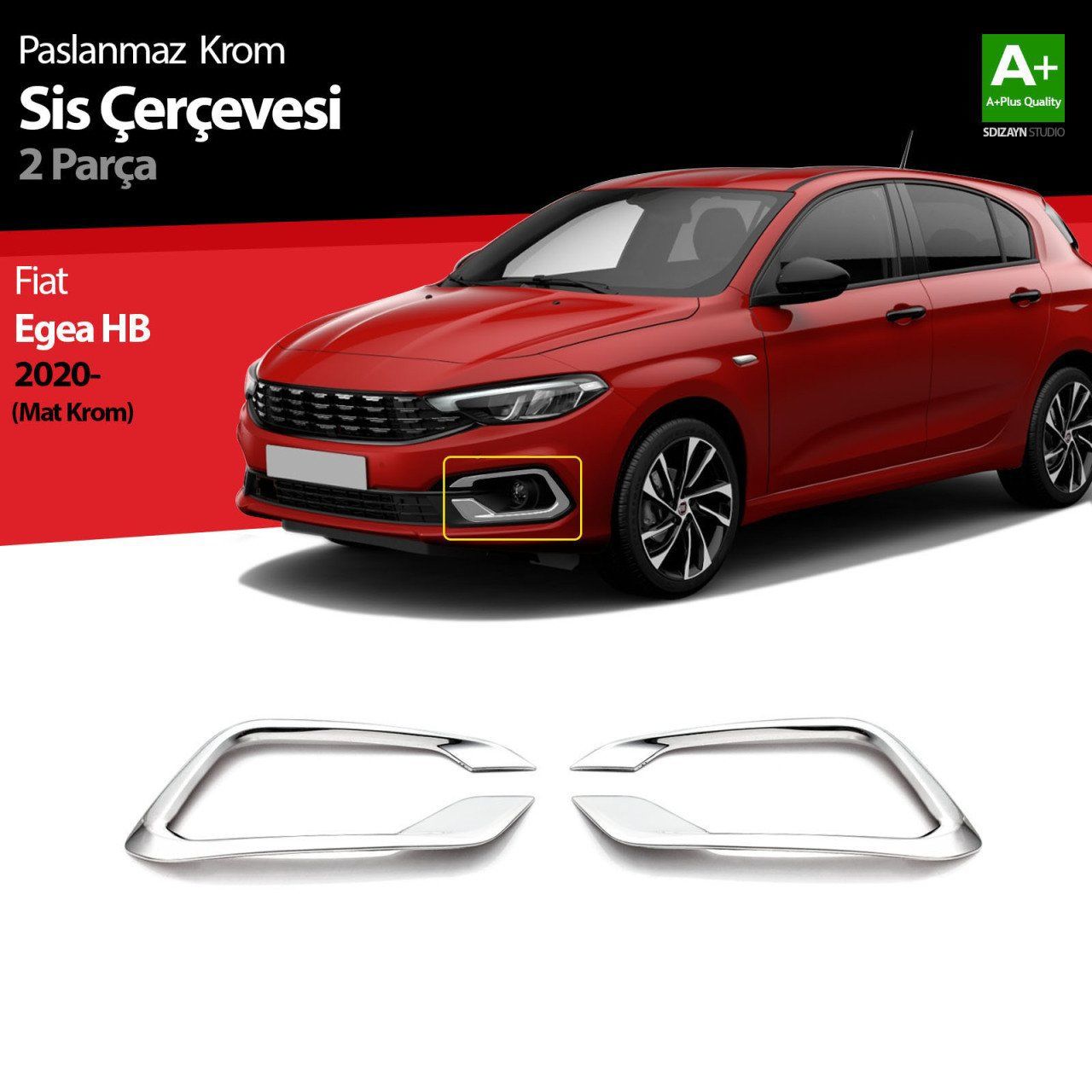 Fiat Egea Uyumlu Hatchback Krom Sis Çerçevesi 2 Parça. 2020 Üzeri (Mat Krom)