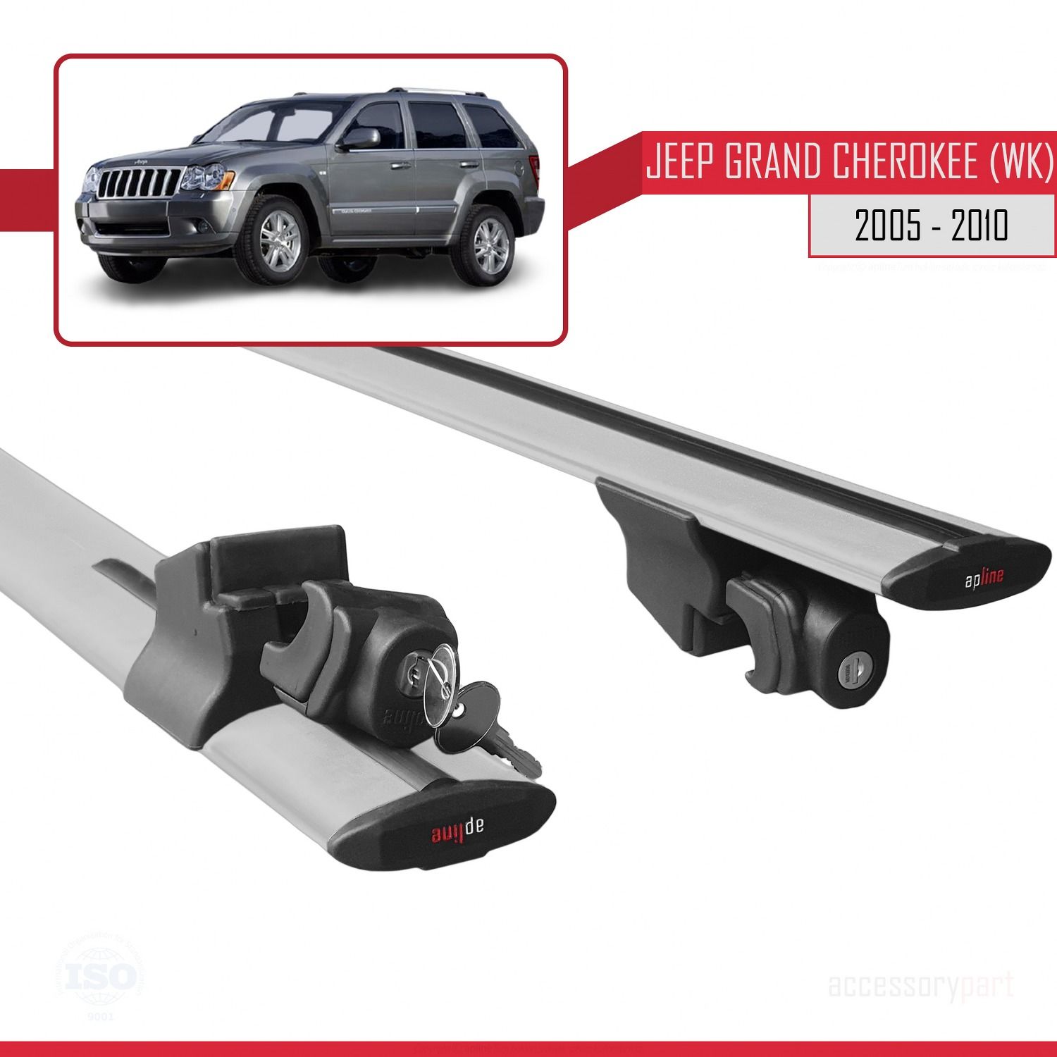 Jeep Grand Cherokee 2005-2010 Arası ile uyumlu HOOK Model Anahtar Kilitli Ara Atkı Tavan Barı GRİ