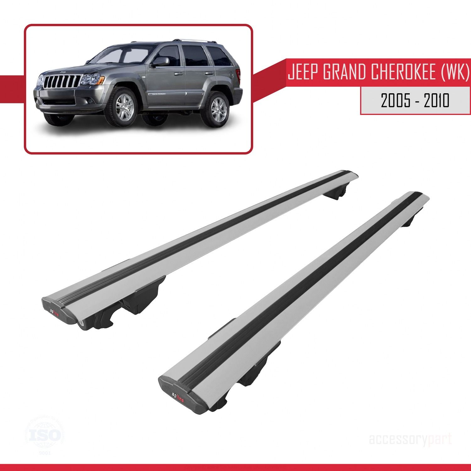 Jeep Grand Cherokee 2005-2010 Arası ile uyumlu HOOK Model Anahtar Kilitli Ara Atkı Tavan Barı GRİ