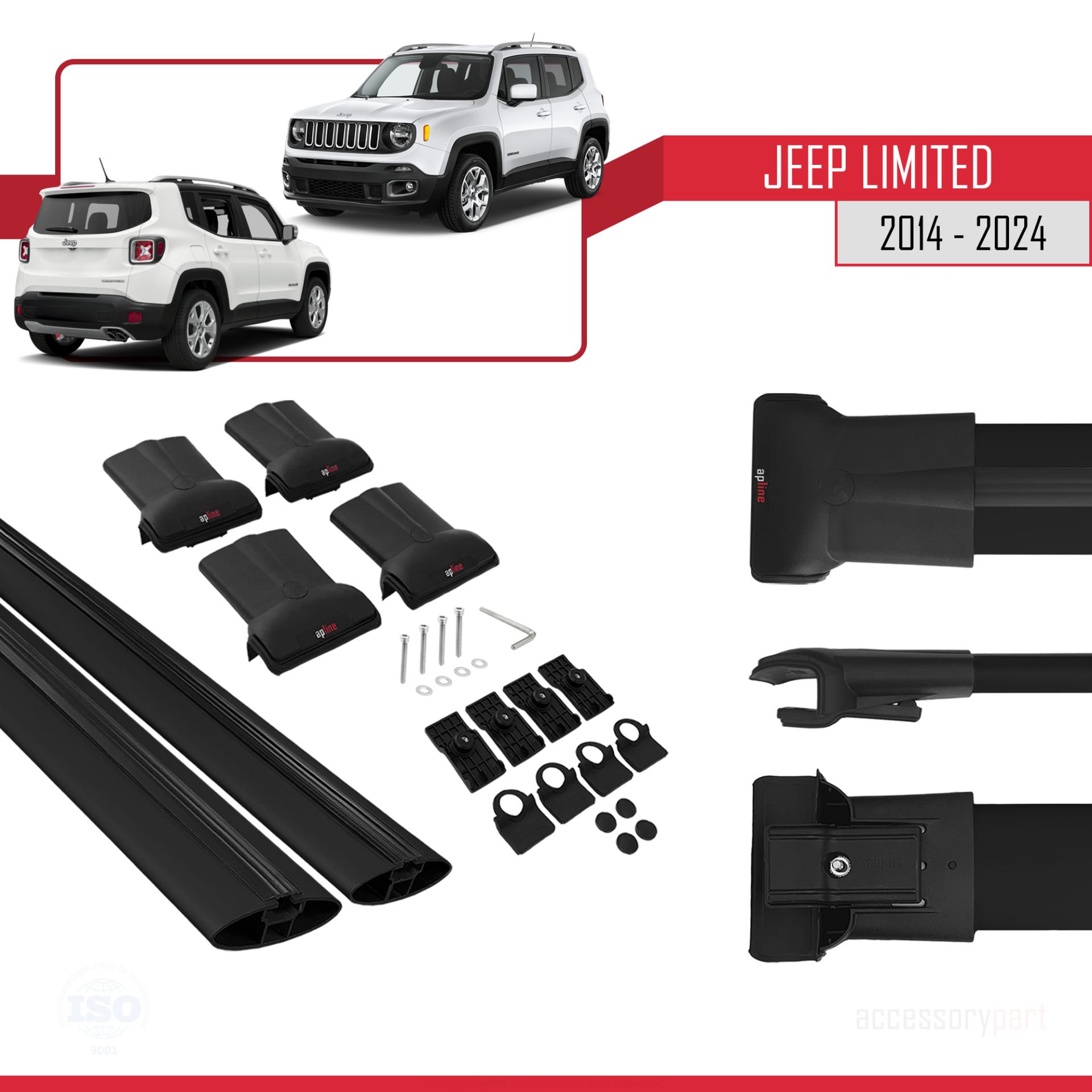 Jeep Limited 2014 ve Sonrası ile uyumlu FLY Model Ara Atkı Tavan Barı SİYAH