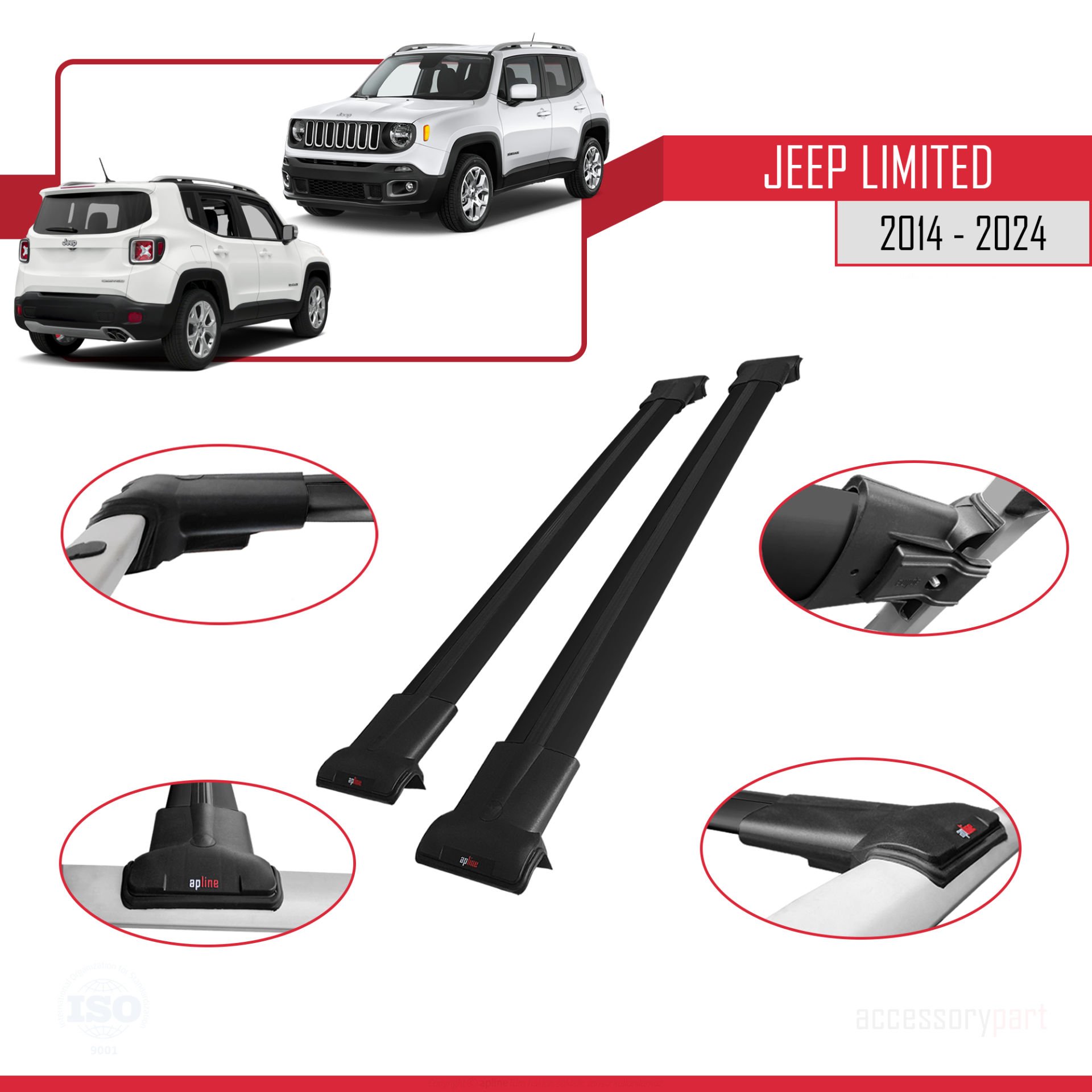 Jeep Limited 2014 ve Sonrası ile uyumlu FLY Model Ara Atkı Tavan Barı SİYAH