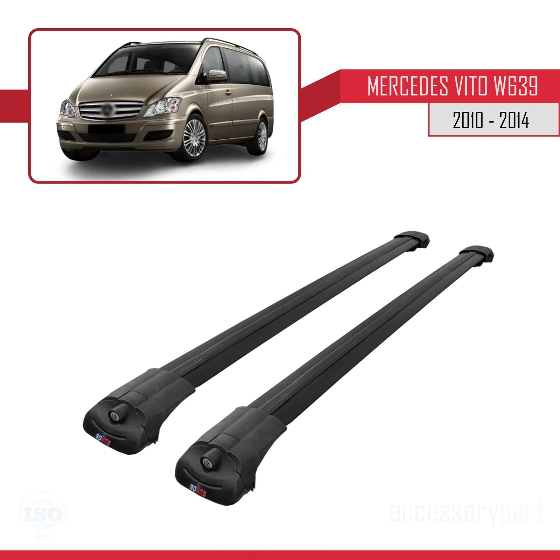 Mercedes Vito (W639) 2010-2014 Arası ile uyumlu ACE-1 Ara Atkı Tavan Barı SİYAH