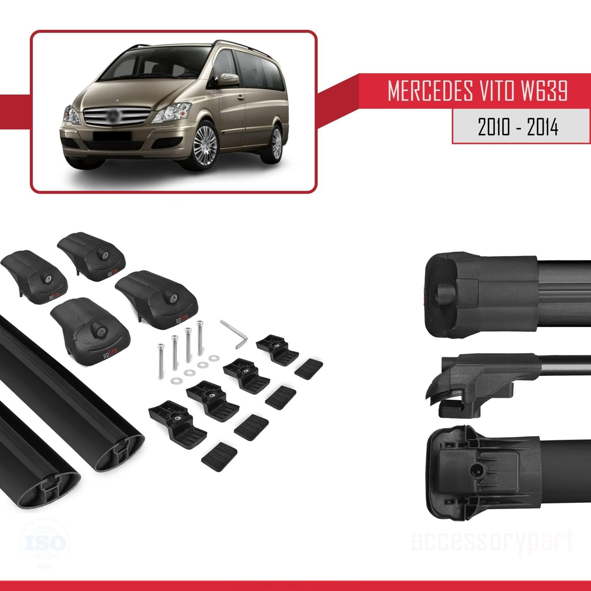 Mercedes Vito (W639) 2010-2014 Arası ile uyumlu ACE-1 Ara Atkı Tavan Barı SİYAH