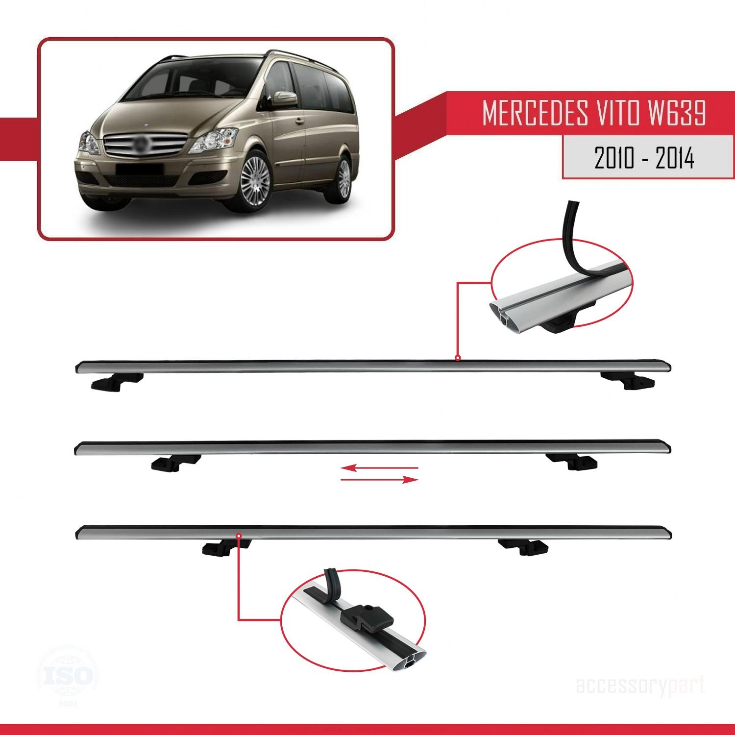 Mercedes Vito (W639) 2010-2014 Arası ile uyumlu Basic Model Ara Atkı Tavan Barı GRİ 3 ADET