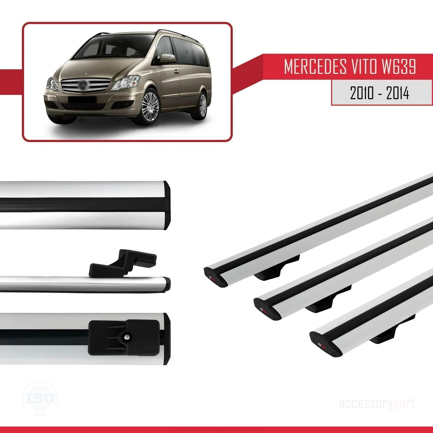 Mercedes Vito (W639) 2010-2014 Arası ile uyumlu Basic Model Ara Atkı Tavan Barı GRİ 3 ADET