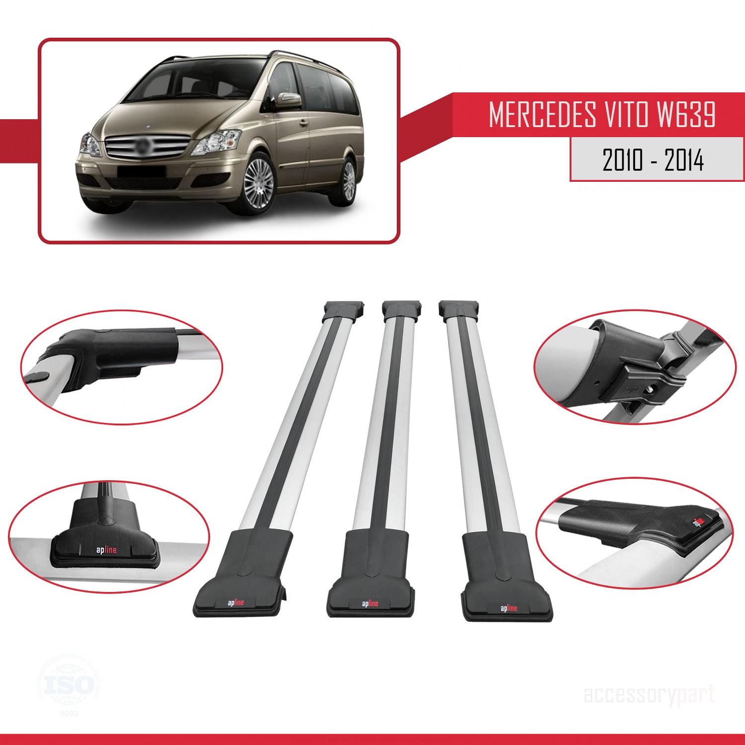 Mercedes Vito (W639) 2010-2014 Arası ile uyumlu FLY Model Ara Atkı Tavan Barı GRİ 3 ADET BAR