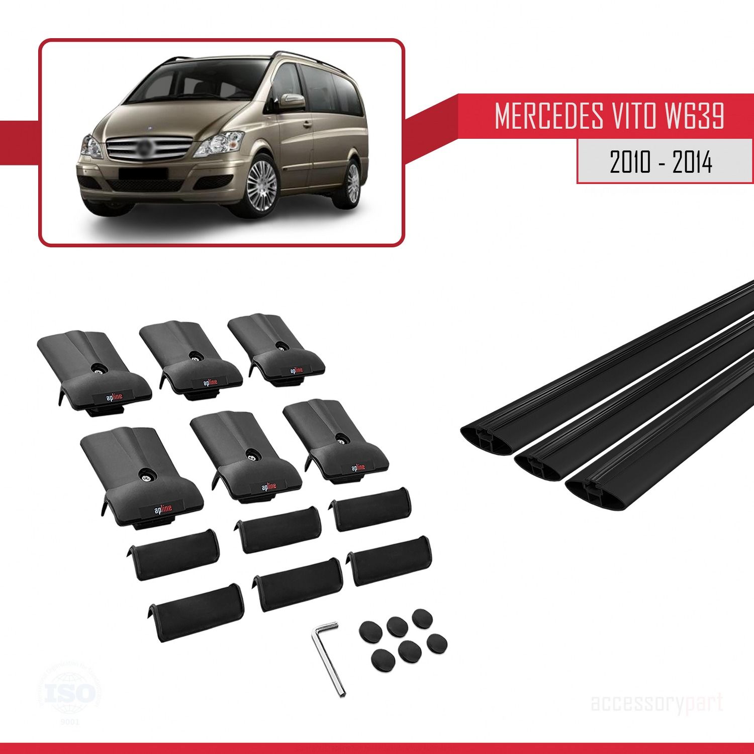 Mercedes Vito (W639) 2010-2014 Arası ile uyumlu FLY Model Ara Atkı Tavan Barı SİYAH 3 ADET BAR