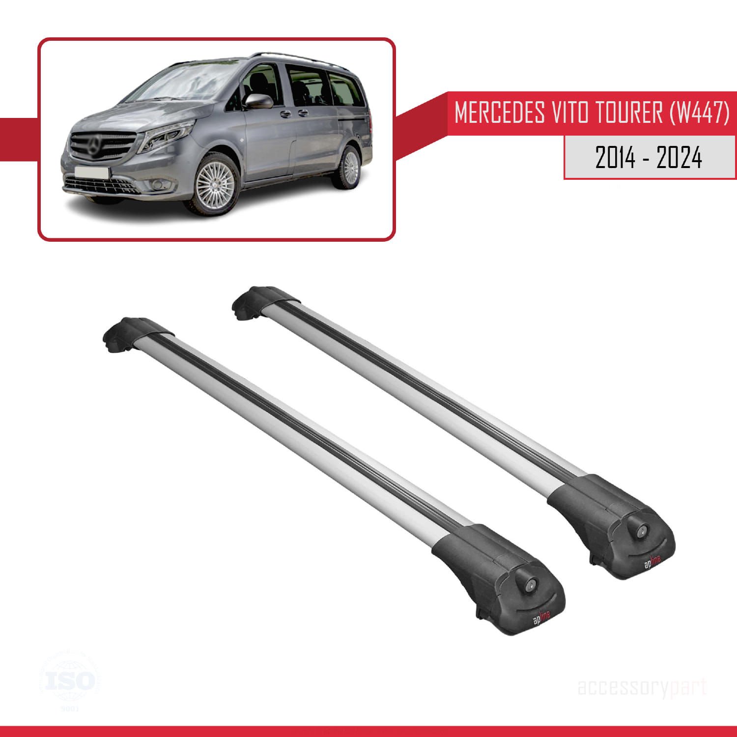 Mercedes Vito Tourer (W447) 2014 ve Sonrası ile uyumlu ACE-1 Ara Atkı Tavan Barı GRİ