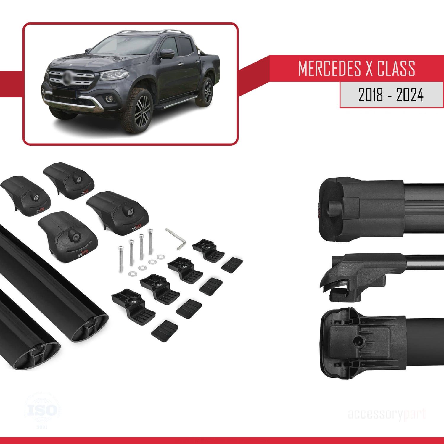 Mercedes X Class 2018 ve Sonrası ile uyumlu ACE-1 Ara Atkı Tavan Barı SİYAH