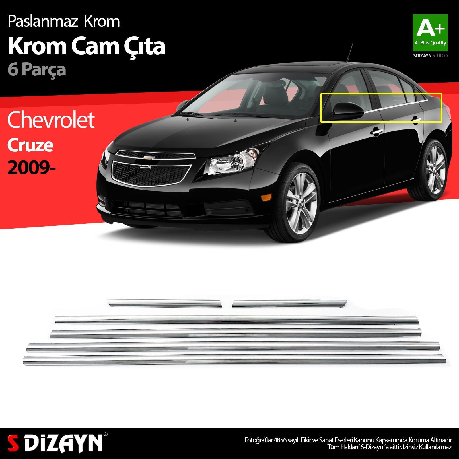 Chevrolet Cruze Uyumlu Sedan Krom Cam Çıtası 6 Parça 2009 Üzeri