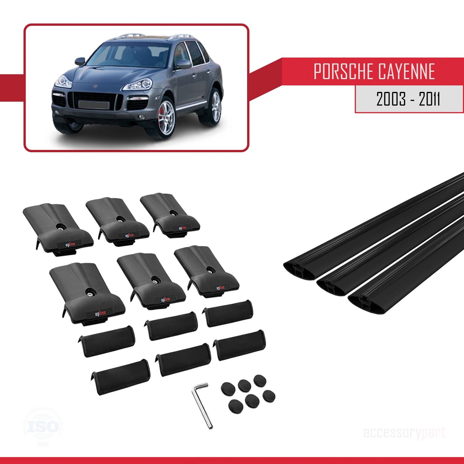 Porsche Cayenne 2003-2011 Arası ile Uyumlu FLY Model Ara Atkı Tavan Barı SİYAH 3 ADET BAR