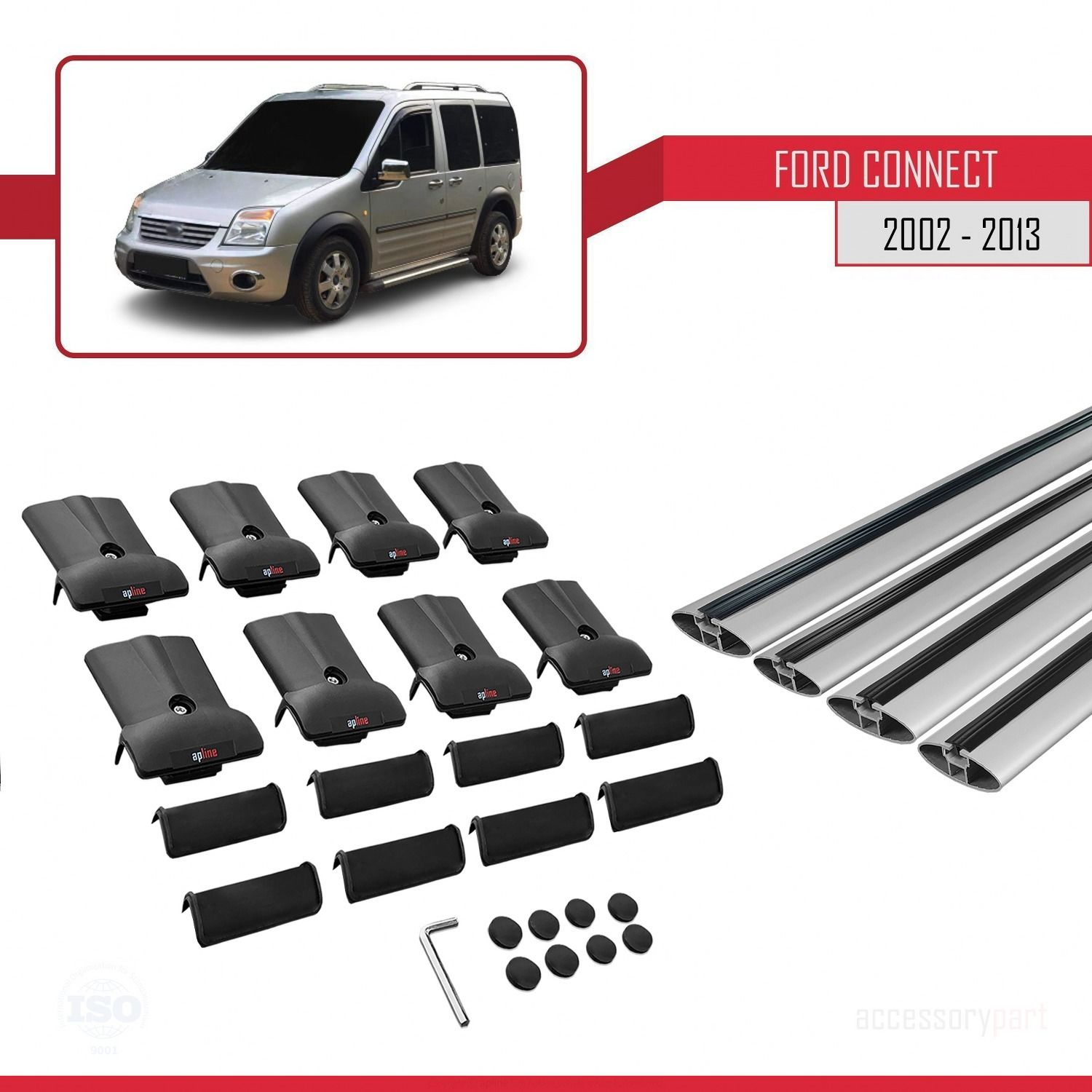 Ford Connect 2002-2013 Arası ile uyumlu FLY Model Ara Atkı Tavan Barı GRİ 4 ADET BAR