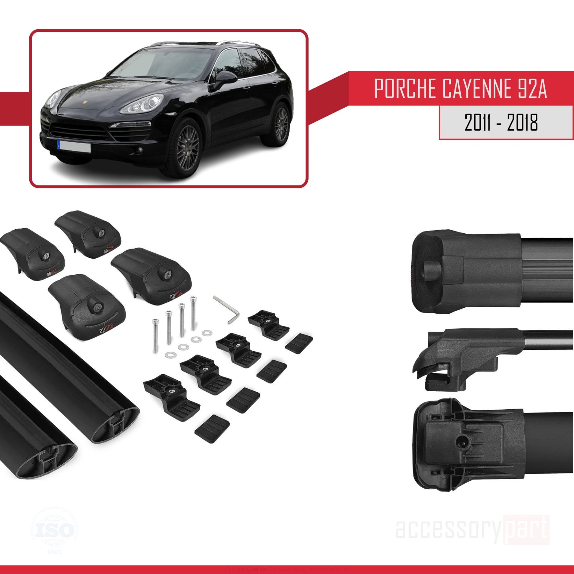 Porsche Cayenne 92A 2011-2018 Arası ile uyumlu ACE-1 Ara Atkı Tavan Barı SİYAH