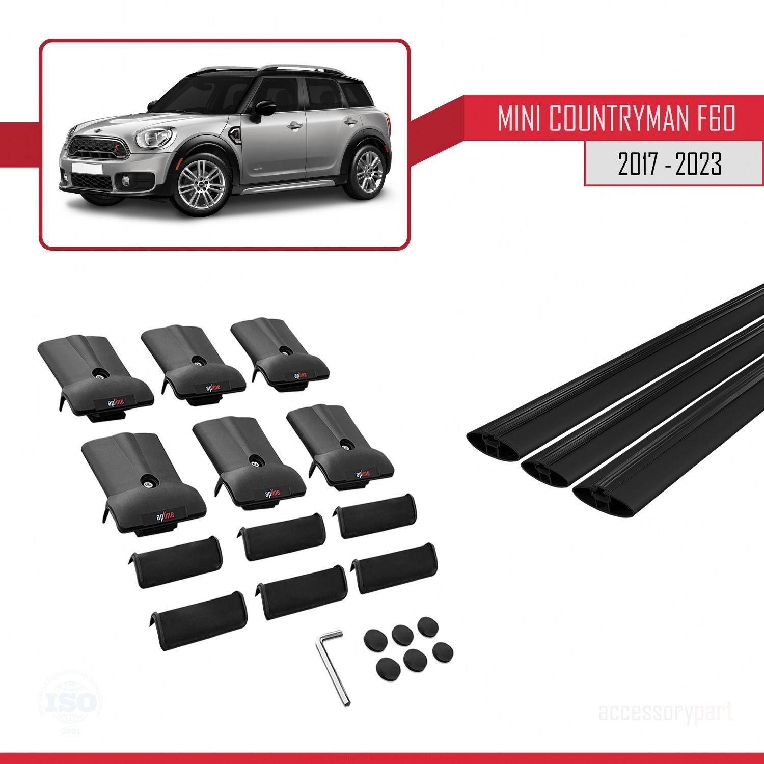Mini Countryman (F60) 2017-2023 Arası ile Uyumlu FLY Model Ara Atkı Tavan Barı SİYAH 3 ADET BAR
