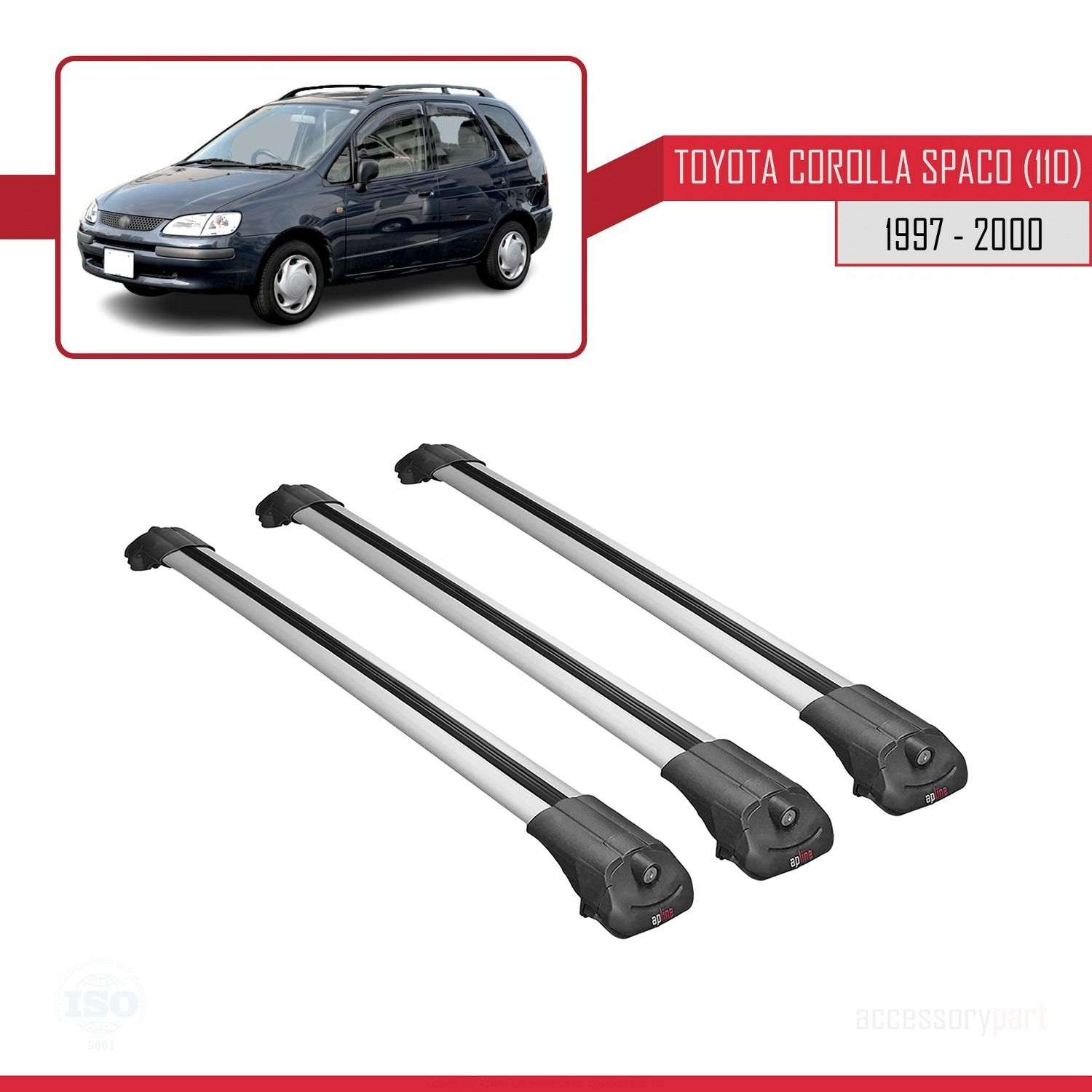 Toyota Corolla Spacio (E110) 1997-2000 Arası ile uyumlu ACE-1 Ara Atkı Tavan Barı GRİ 3 ADET BAR