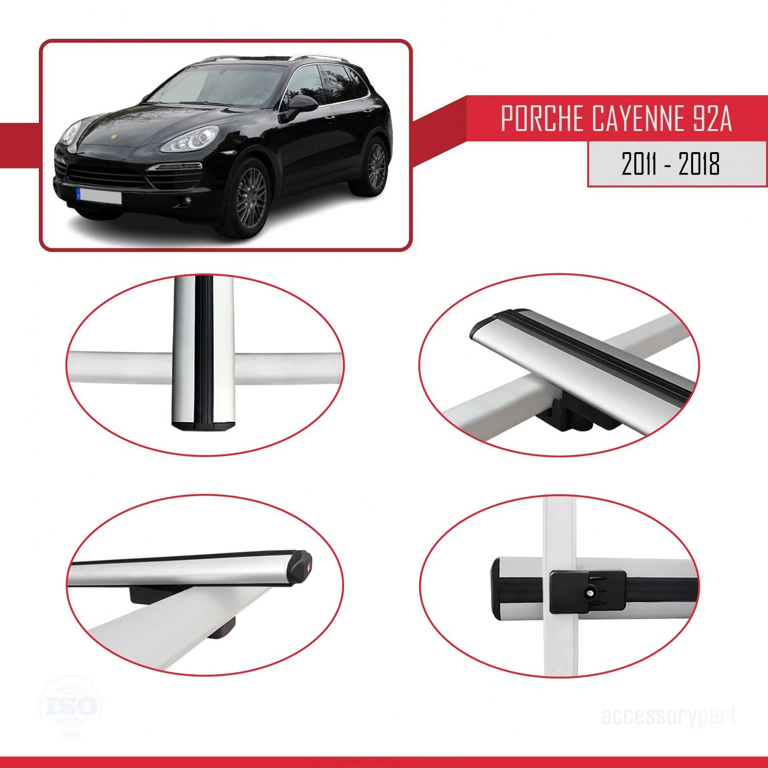 Porsche Cayenne 92A 2011-2018 Arası ile uyumlu Basic Model Ara Atkı Tavan Barı GRİ 3 ADET