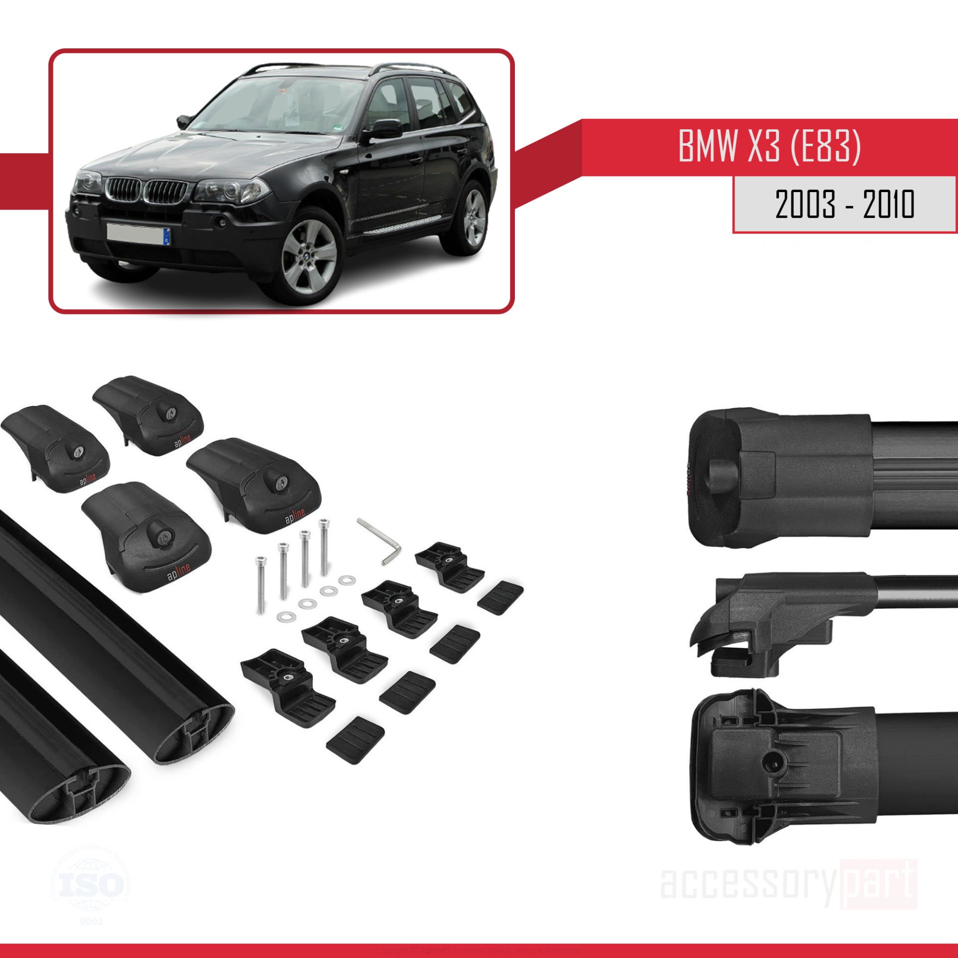 BMW X3 E83 2003-2010 Arası ile uyumlu ACE-1 Ara Atkı Tavan Barı SİYAH
