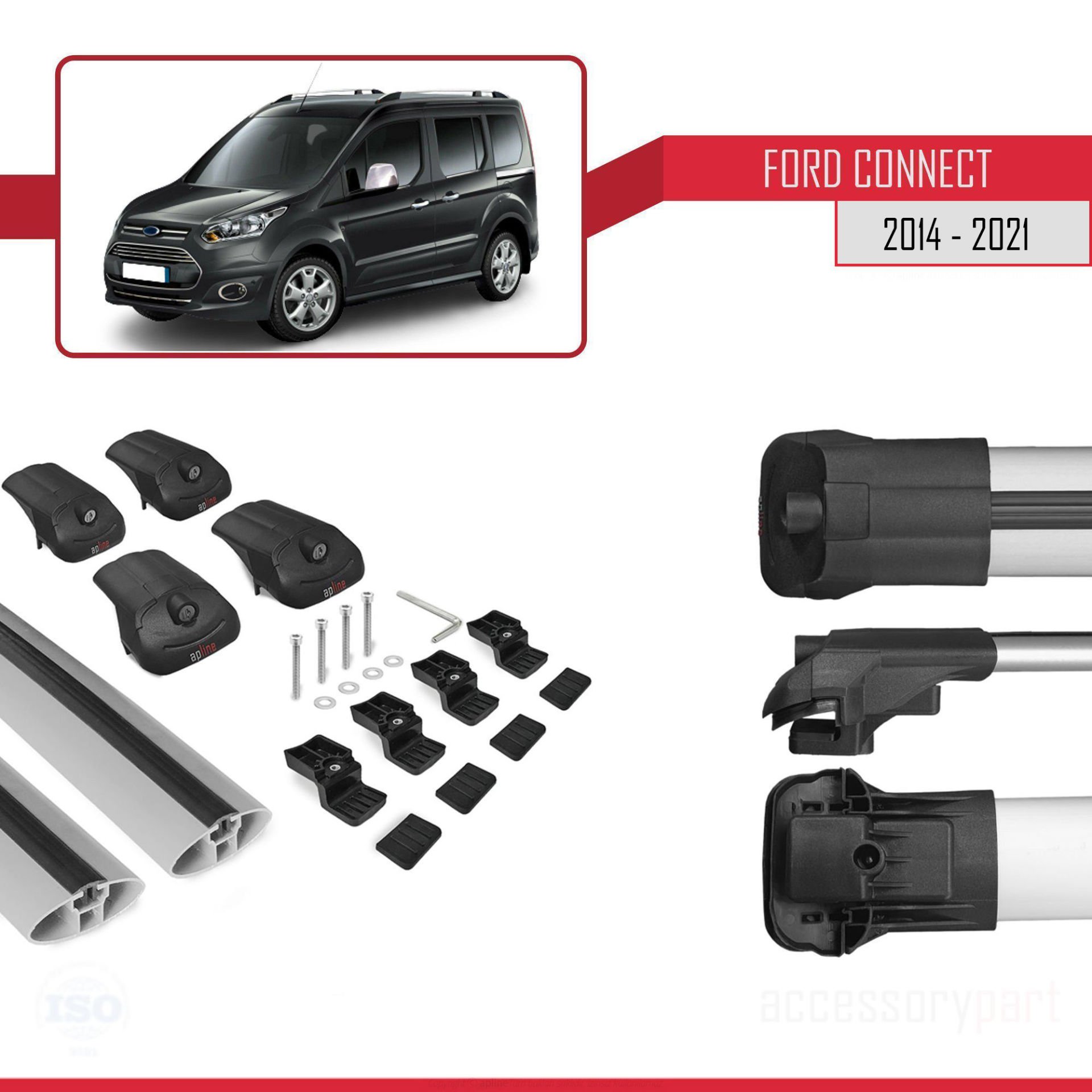 Ford Connect 2014-2021 Arası ile uyumlu ACE-1 Ara Atkı Tavan Barı GRİ