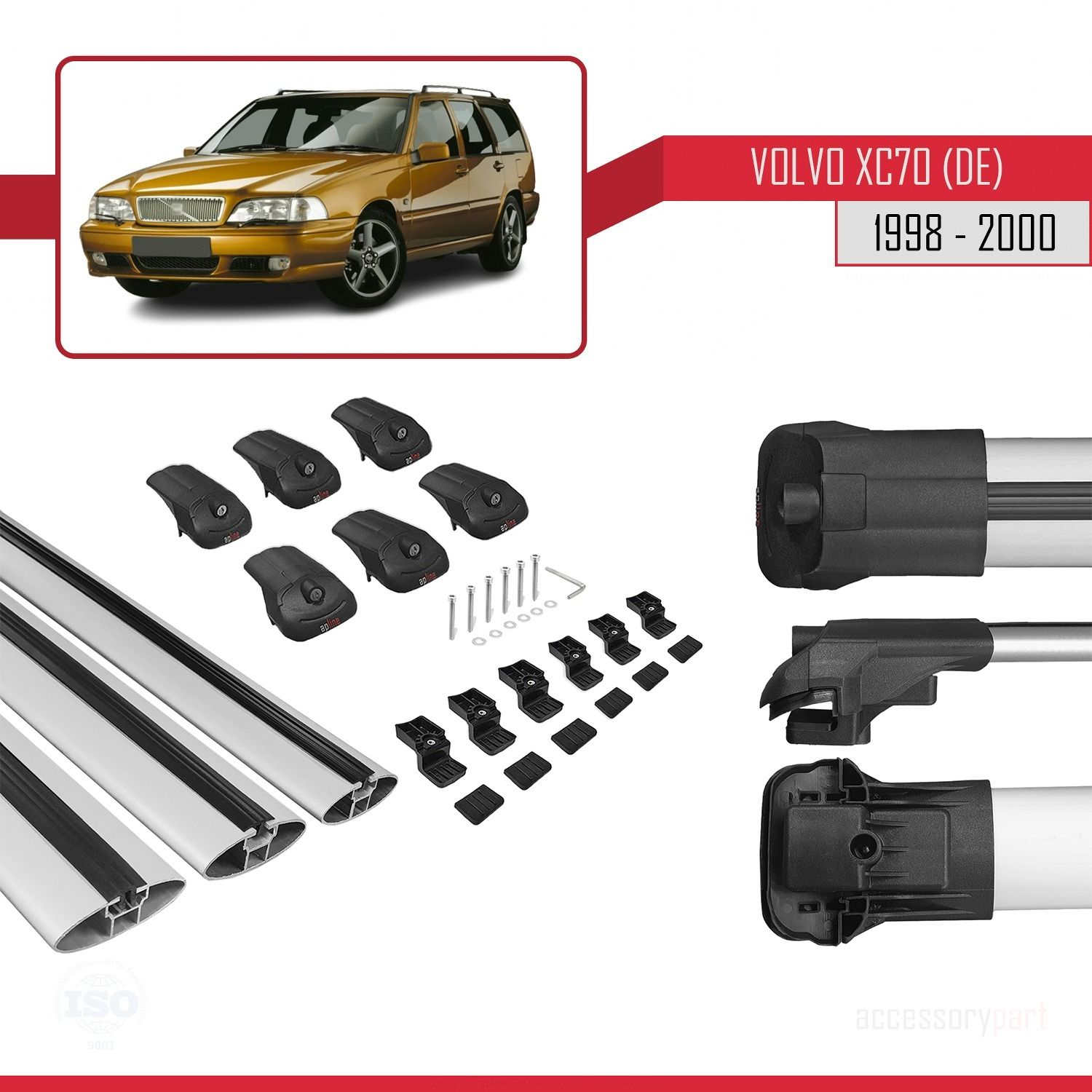 Volvo XC70 (DE) 1998-2000 Arası ile uyumlu ACE-1 Ara Atkı Tavan Barı GRİ 3 ADET BAR