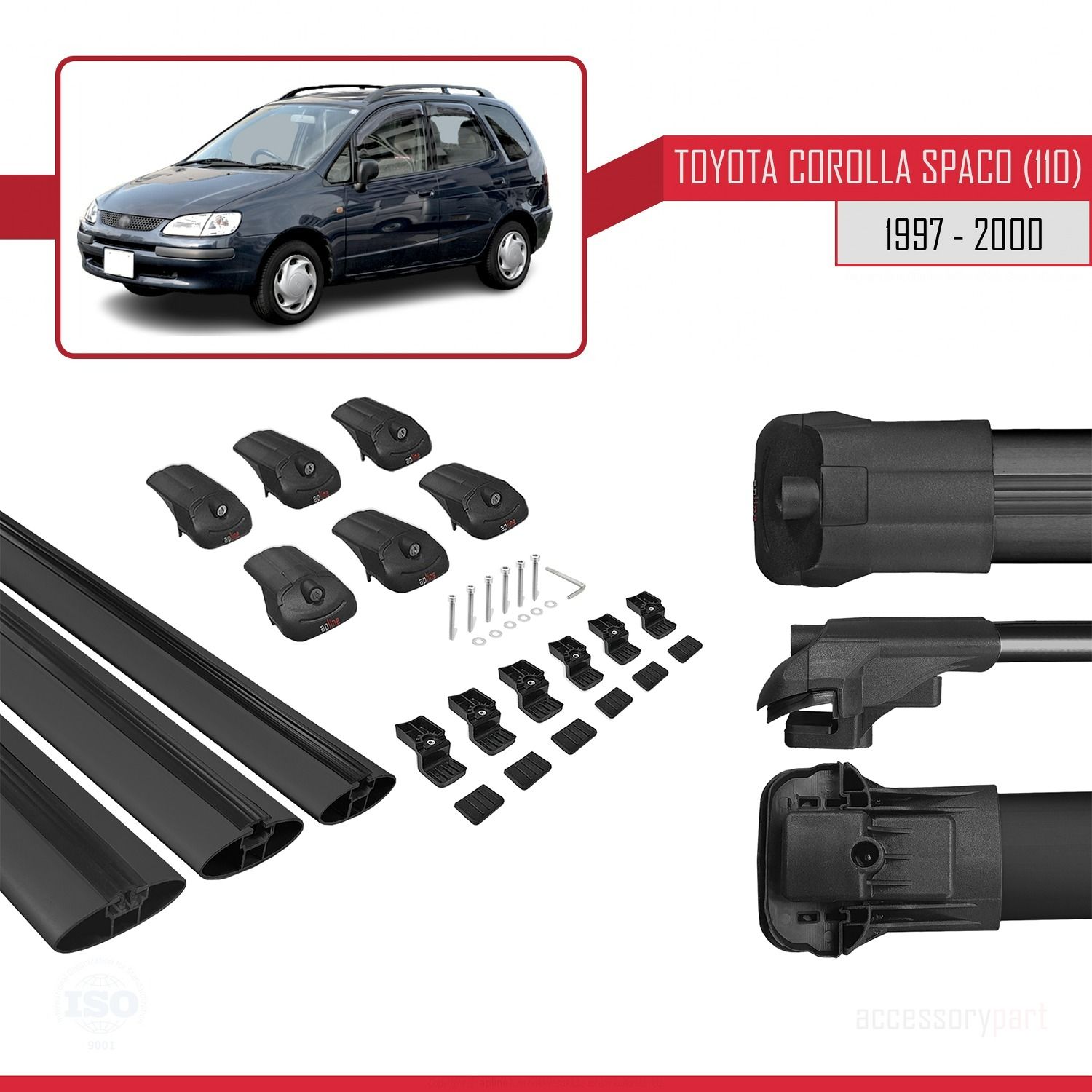 Toyota Corolla Spacio (E110) 1997-2000 Arası ile uyumlu ACE-1 Ara Atkı Tavan Barı SİYAH 3 ADET BAR